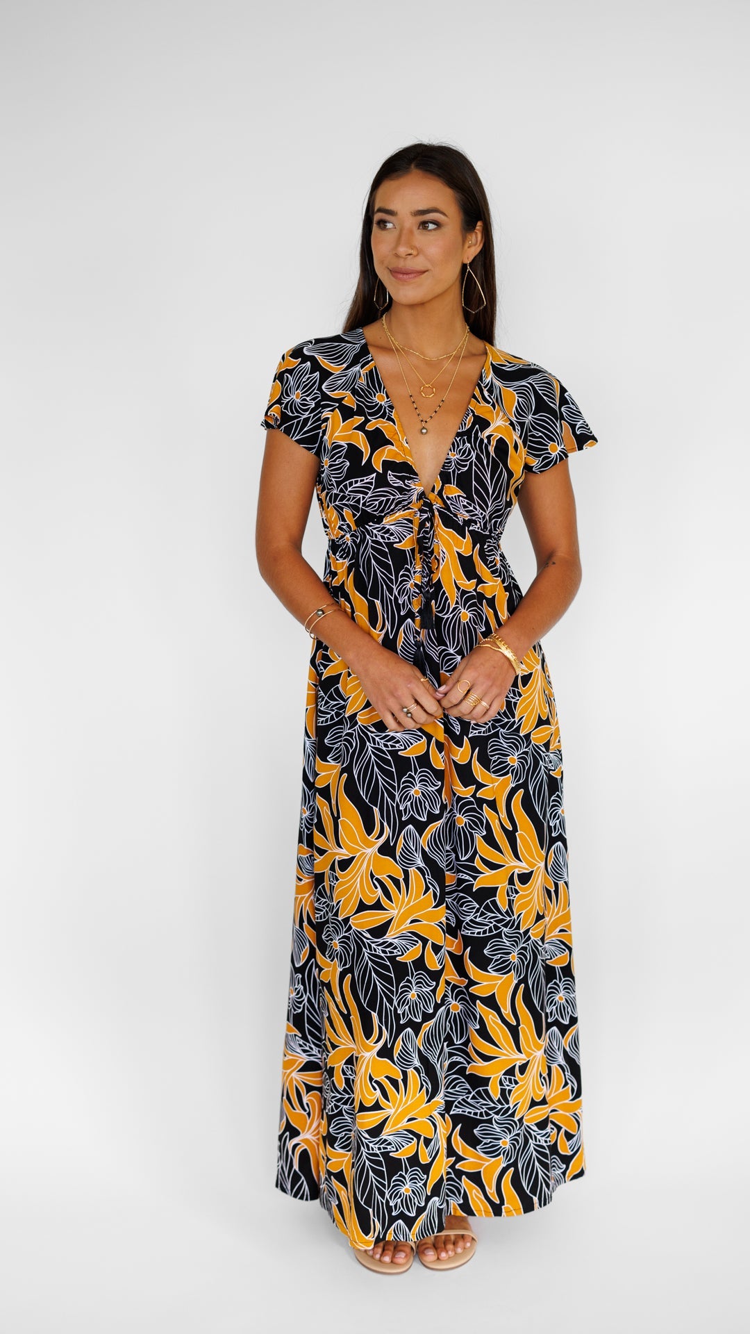 Leilani Dress / Tropical Black - KEANI HAWAI`I