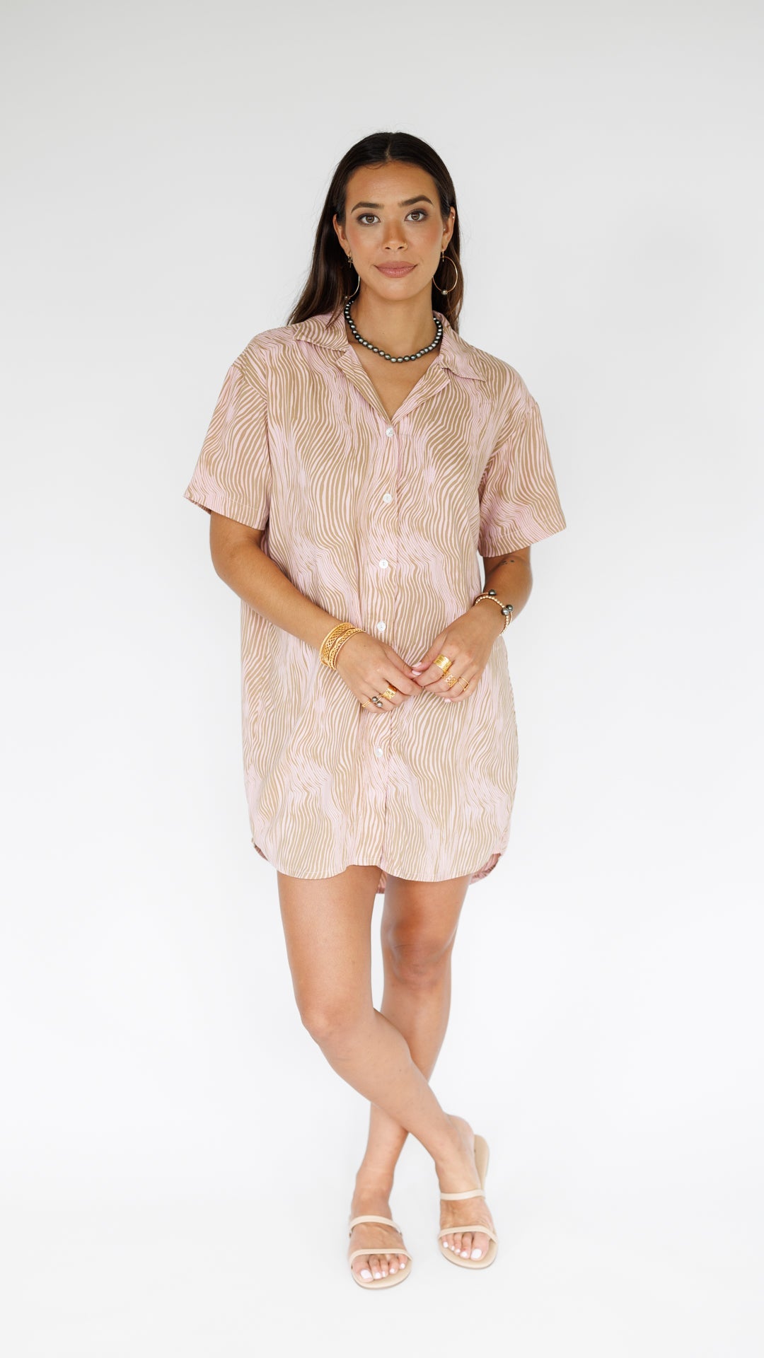 Maui Shirt Dress / Wavy Blush Khush Clothing