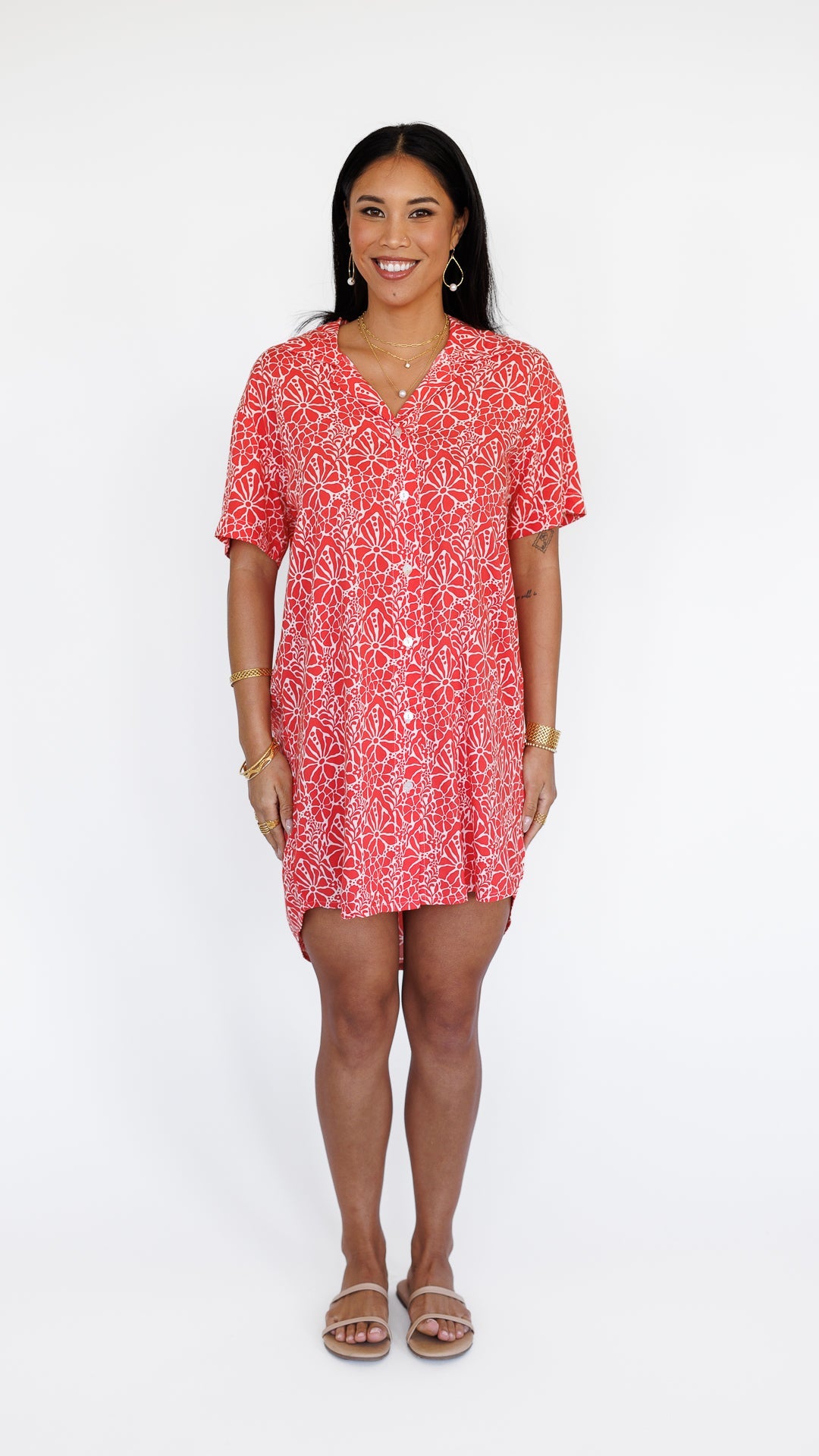 Maui Shirt Dress / Magnolia Coral Khush Clothing
