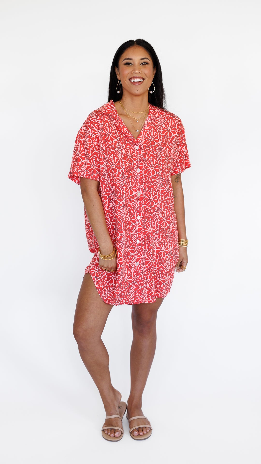 Maui Shirt Dress / Magnolia Coral Khush Clothing