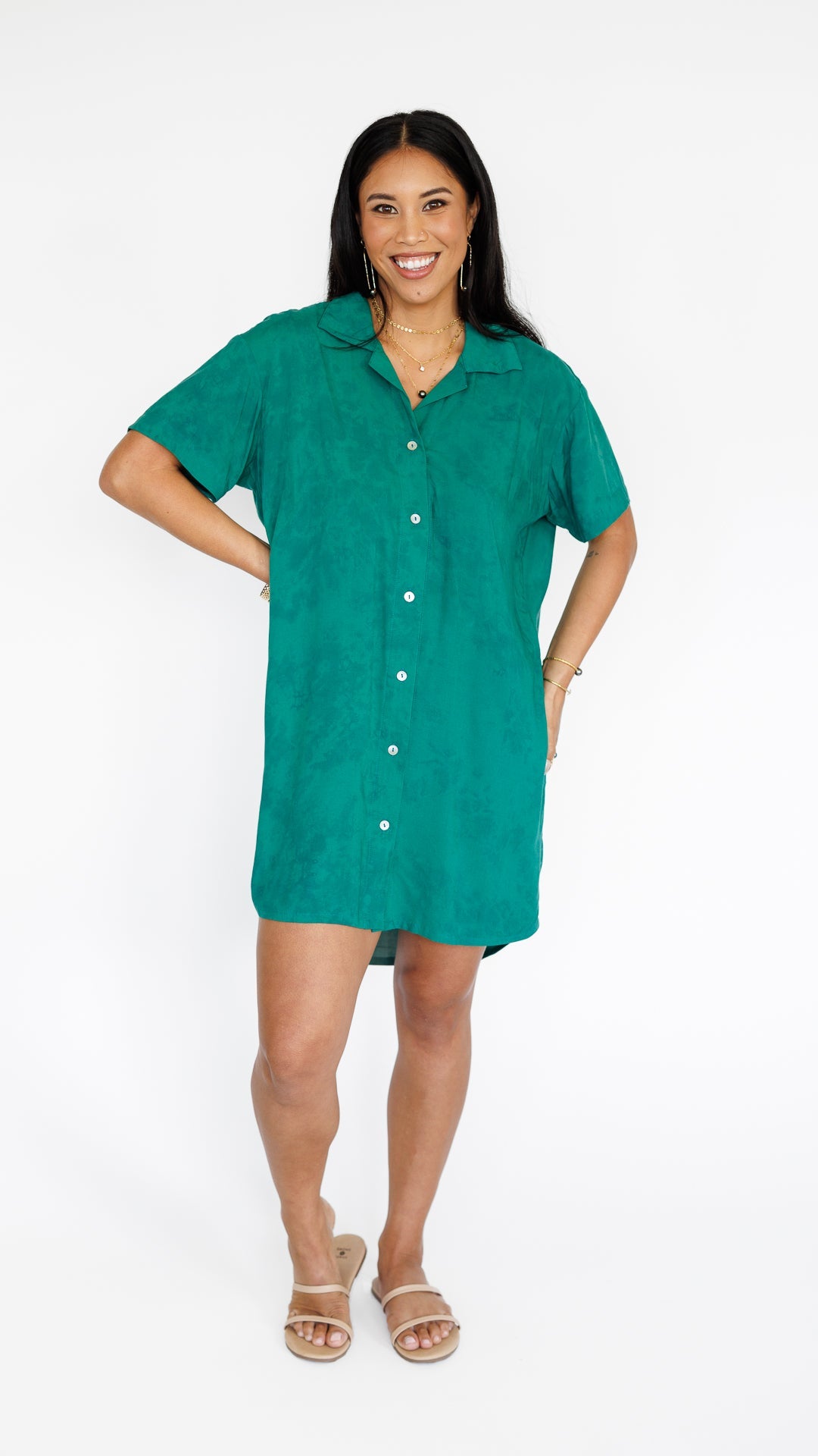 Maui Shirt Dress / Emerald - KEANI HAWAI`I M Maui Shirt Dress / Emerald - KEANI HAWAI`I M