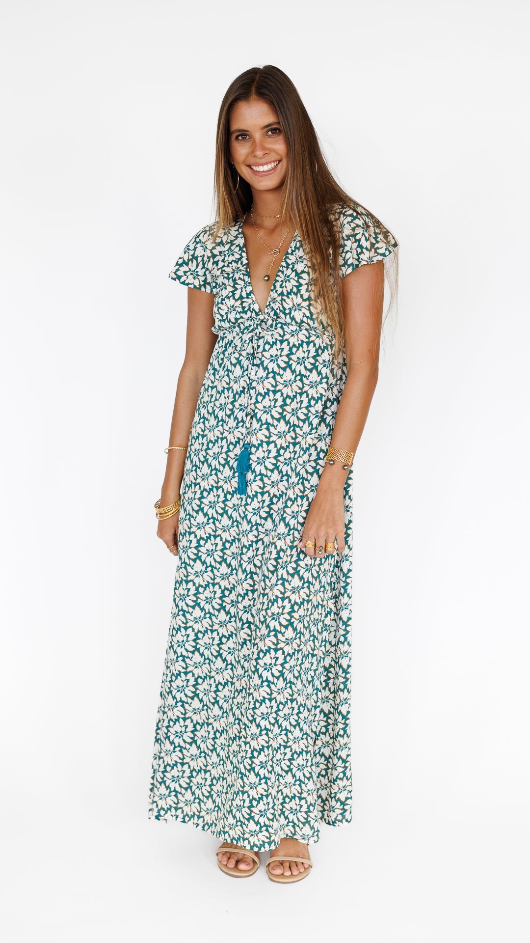 aqua floral print maxi dress Leilani Dress / Aqua Blossom