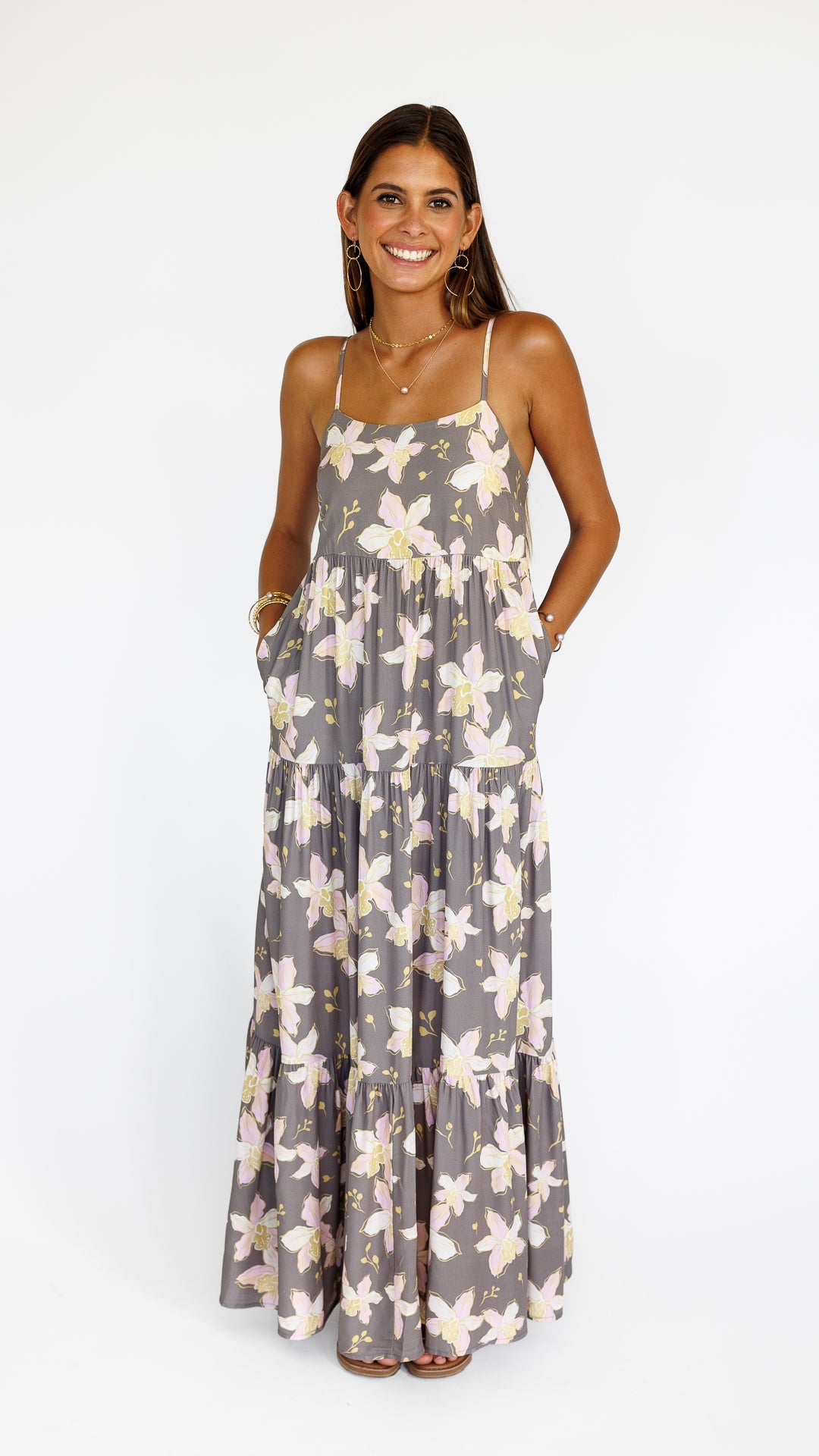 Orchid Blooms / Haleiwa Maxi Dress / Coconut Husk KEANI APPAREL