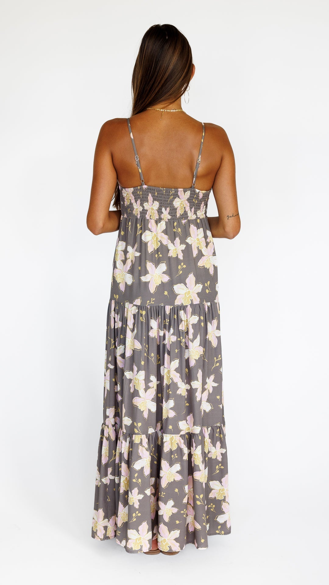 Orchid Blooms / Haleiwa Maxi Dress / Coconut Husk KEANI APPAREL