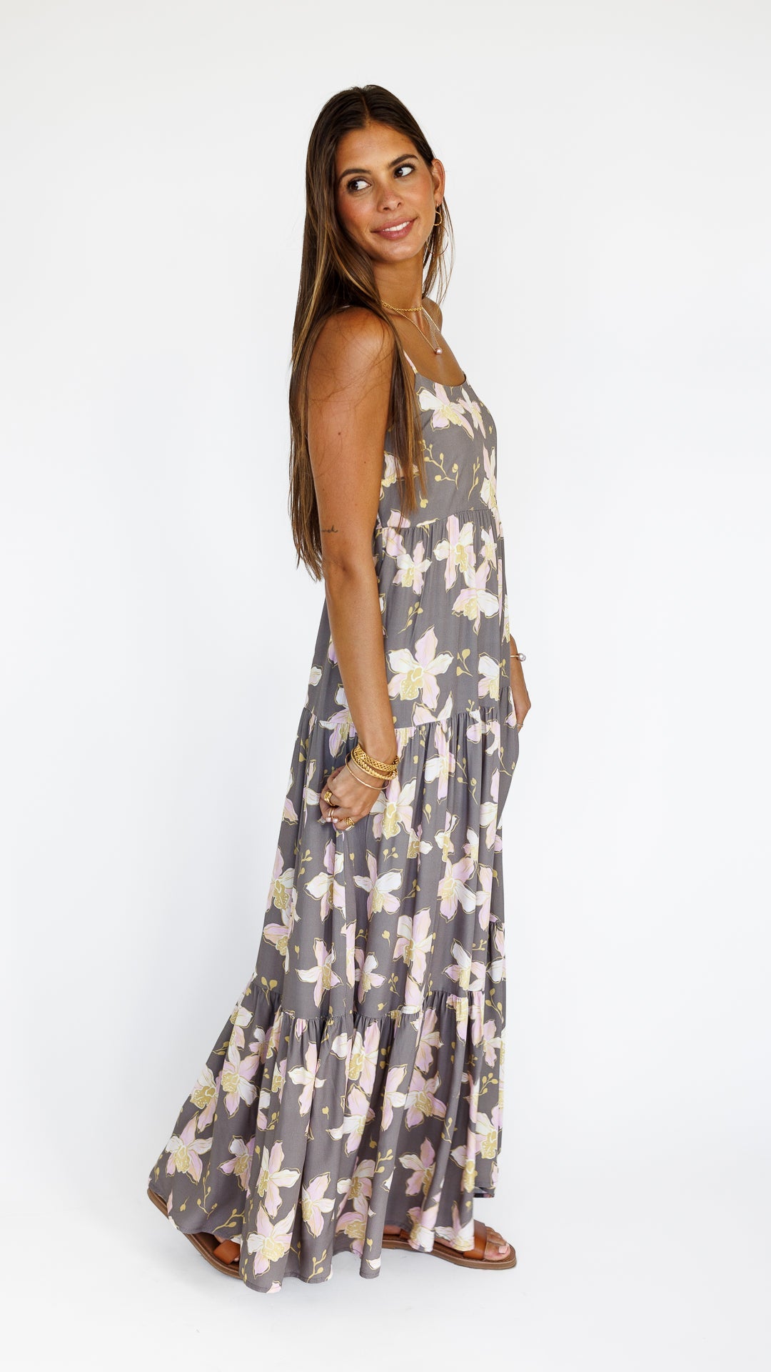 Orchid Blooms / Haleiwa Maxi Dress / Coconut Husk KEANI APPAREL