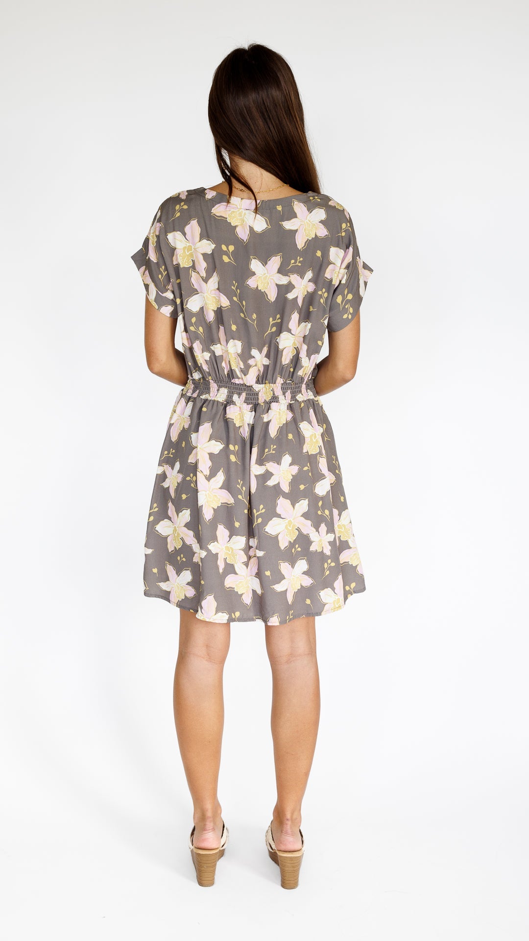 Orchid Blooms / Malia Mini Dress / Coconut Husk KEANI APPAREL