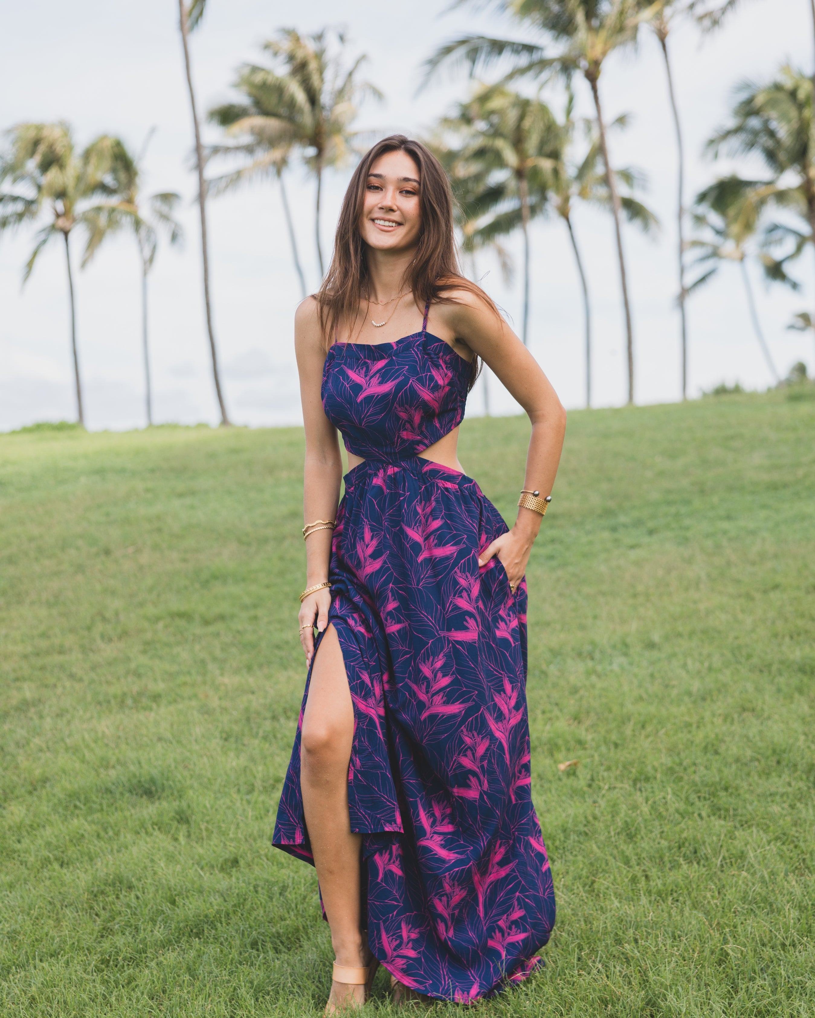Nāhiku / Kona Cut-Out Maxi Dress / Rosé on Indigo KEANI APPAREL