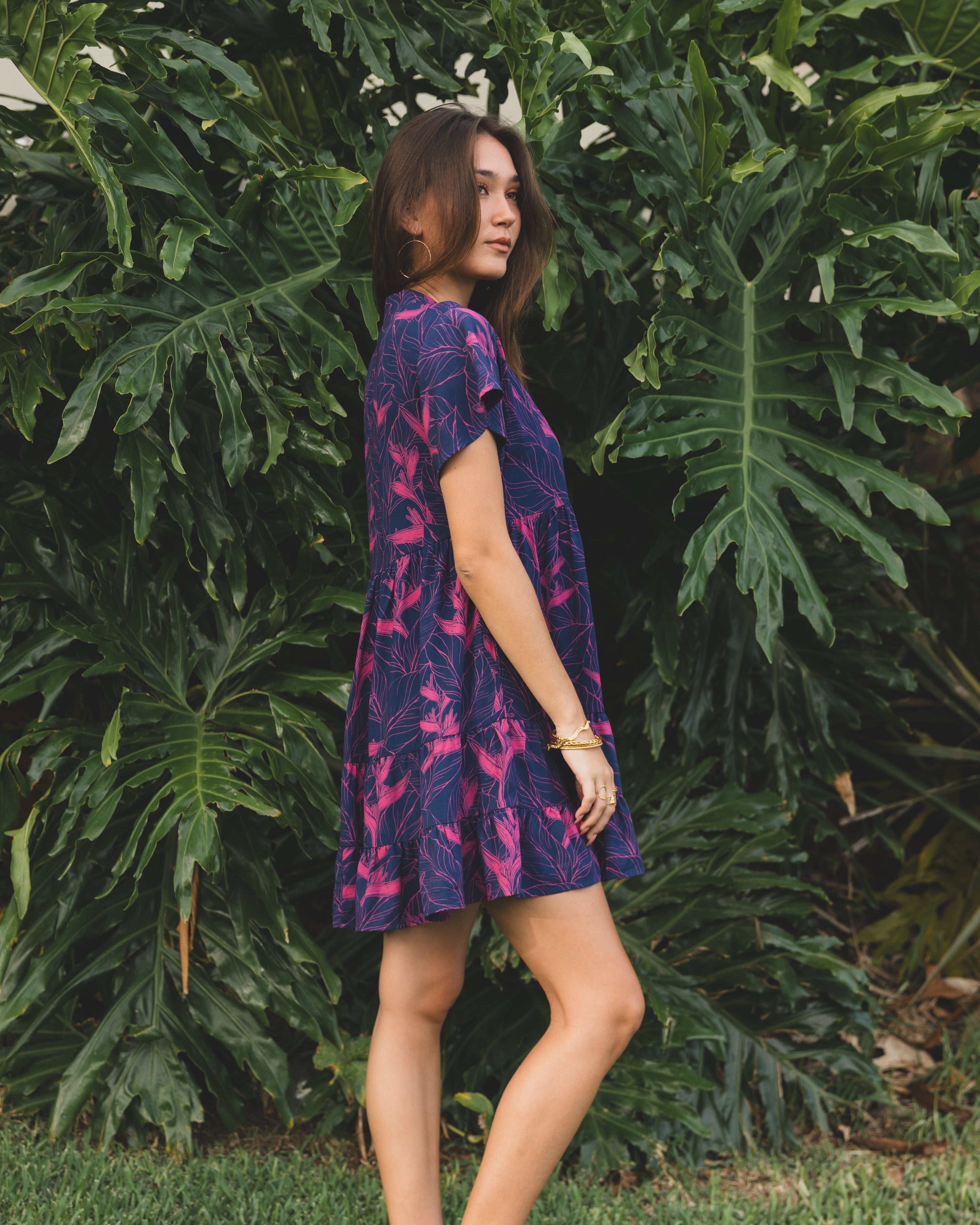 Nāhiku / Maile Mini Dress / Rosé on Indigo KEANI APPAREL