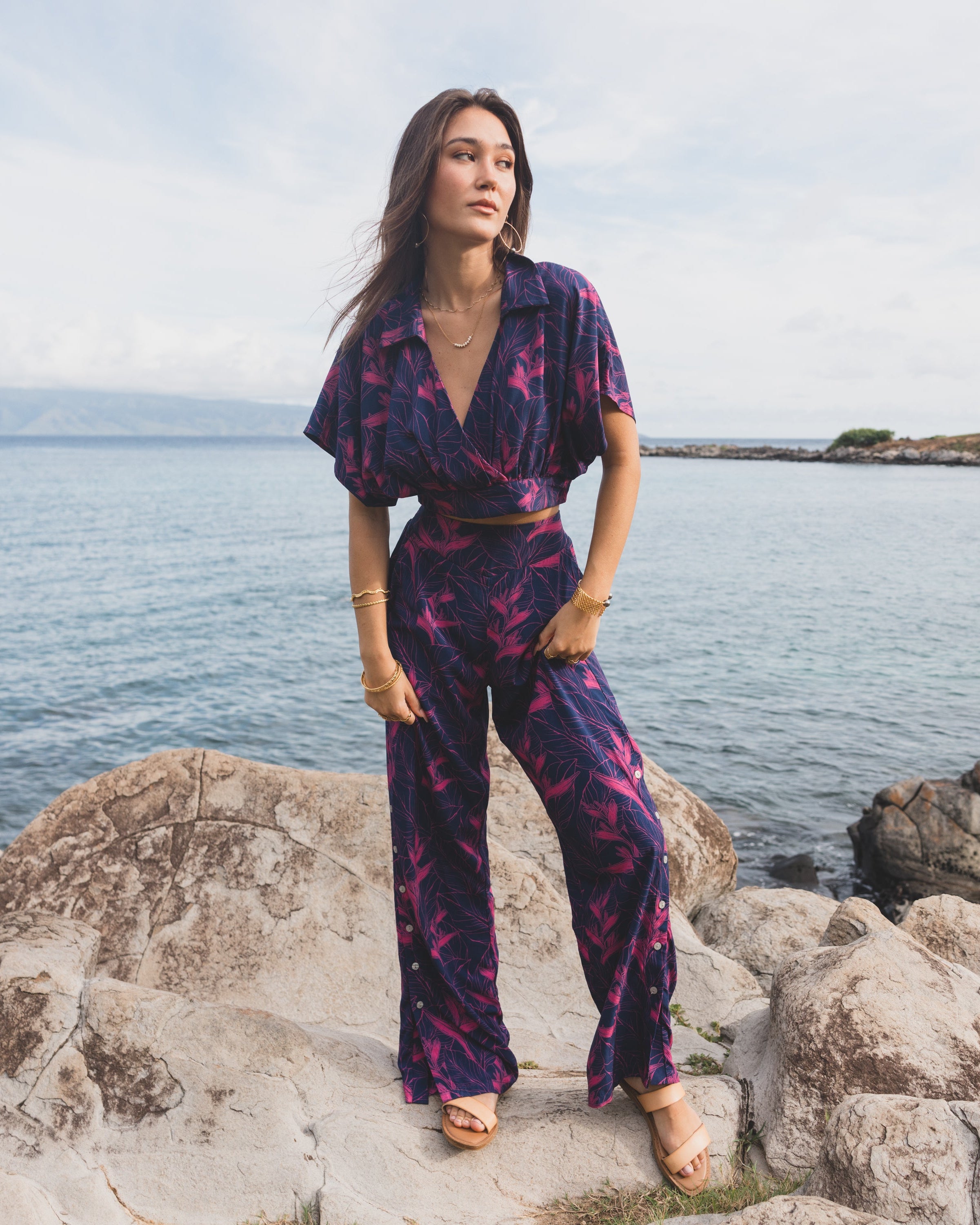 Nāhiku / Luna Resort Pant / Rosé on Indigo / Extra Long KEANI APPAREL