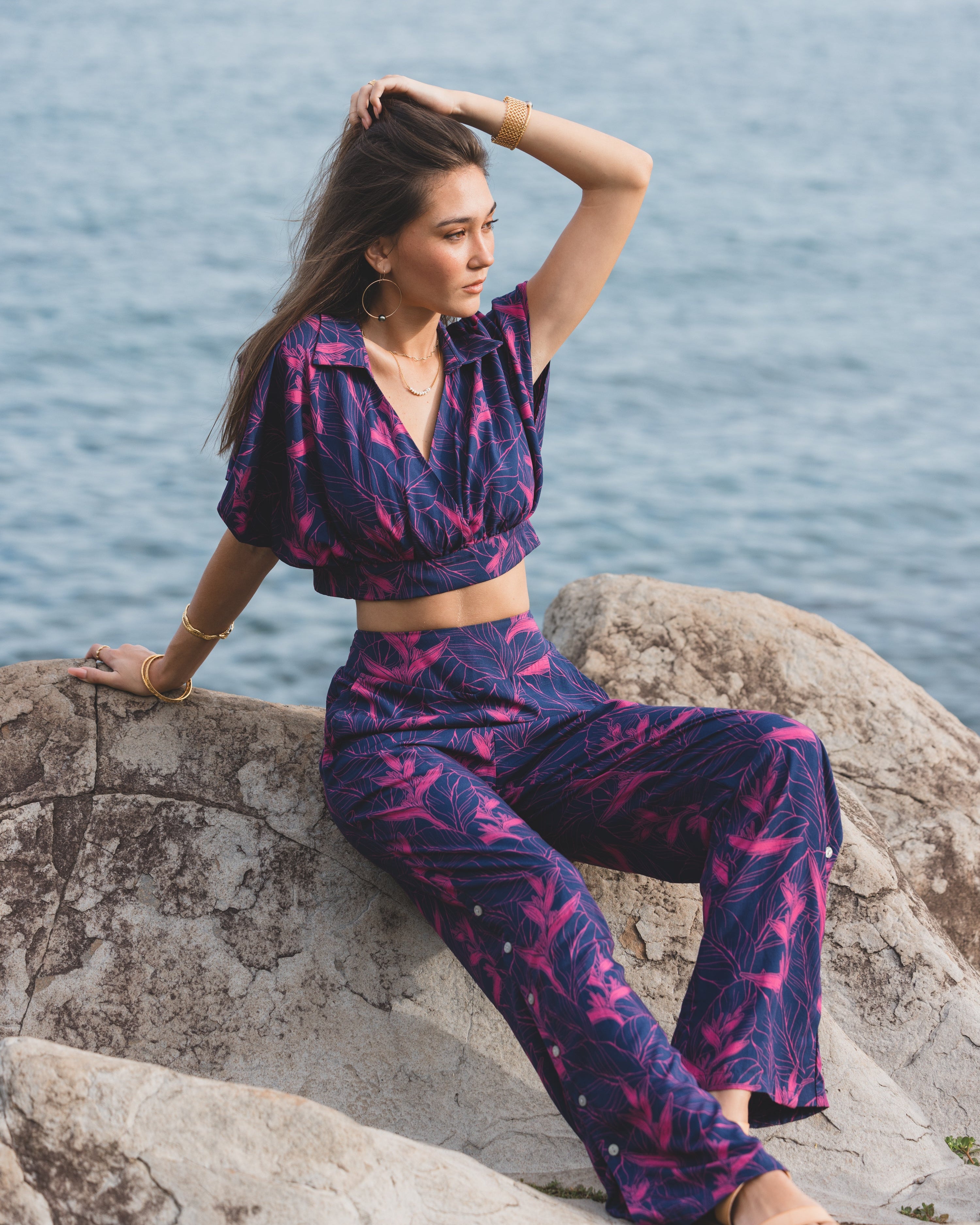 Nāhiku / Luna Resort Pant / Rosé on Indigo / Classic Length KEANI APPAREL