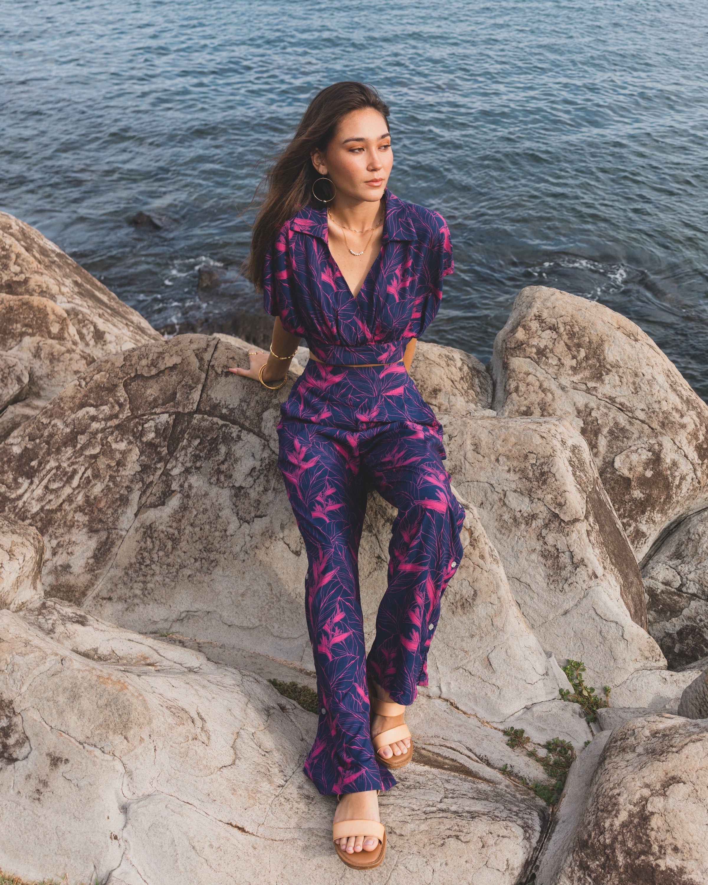 Nāhiku / Luna Resort Pant / Rosé on Indigo / Extra Long KEANI APPAREL