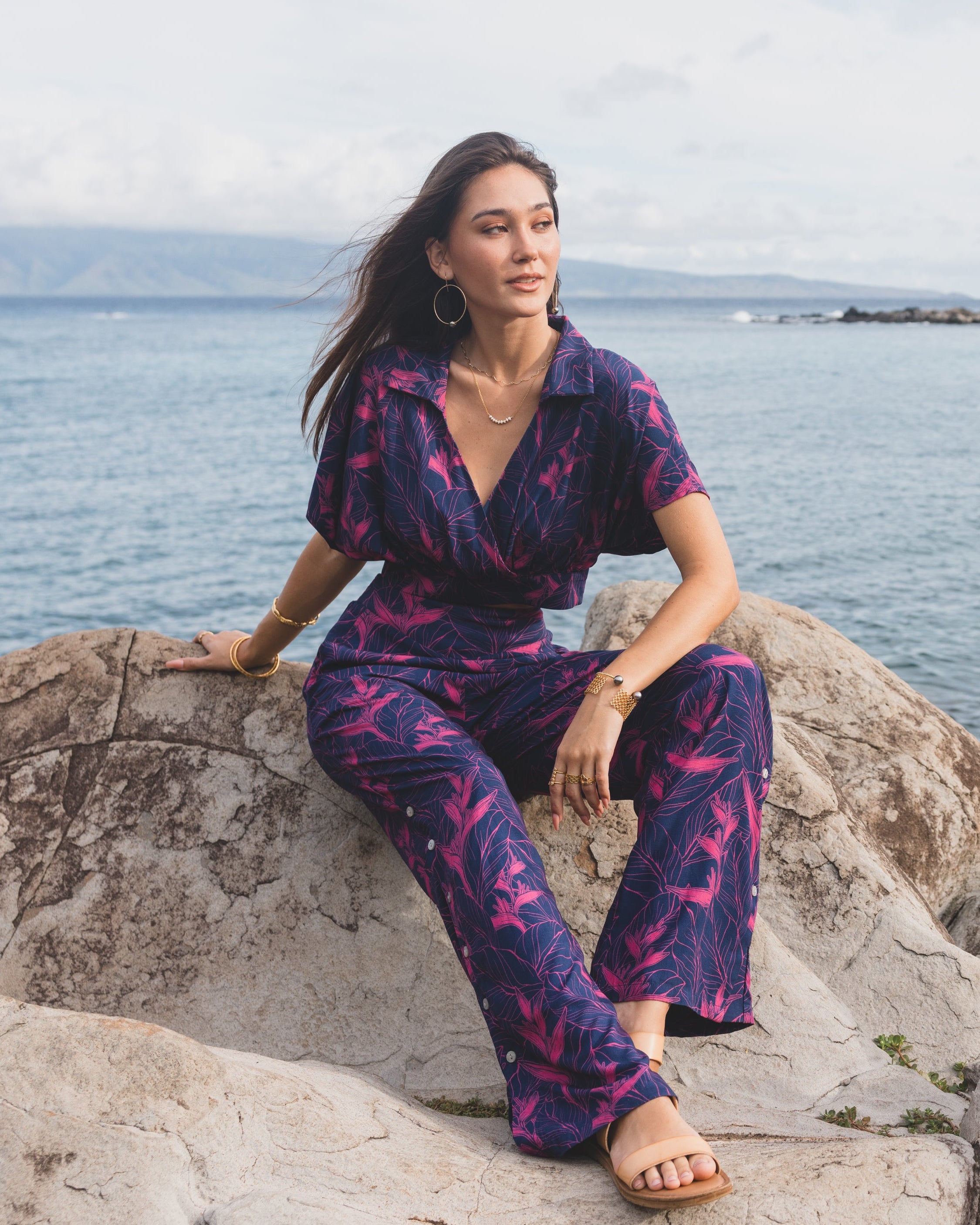 Nāhiku / Luna Resort Pant / Rosé on Indigo / Classic Length KEANI APPAREL