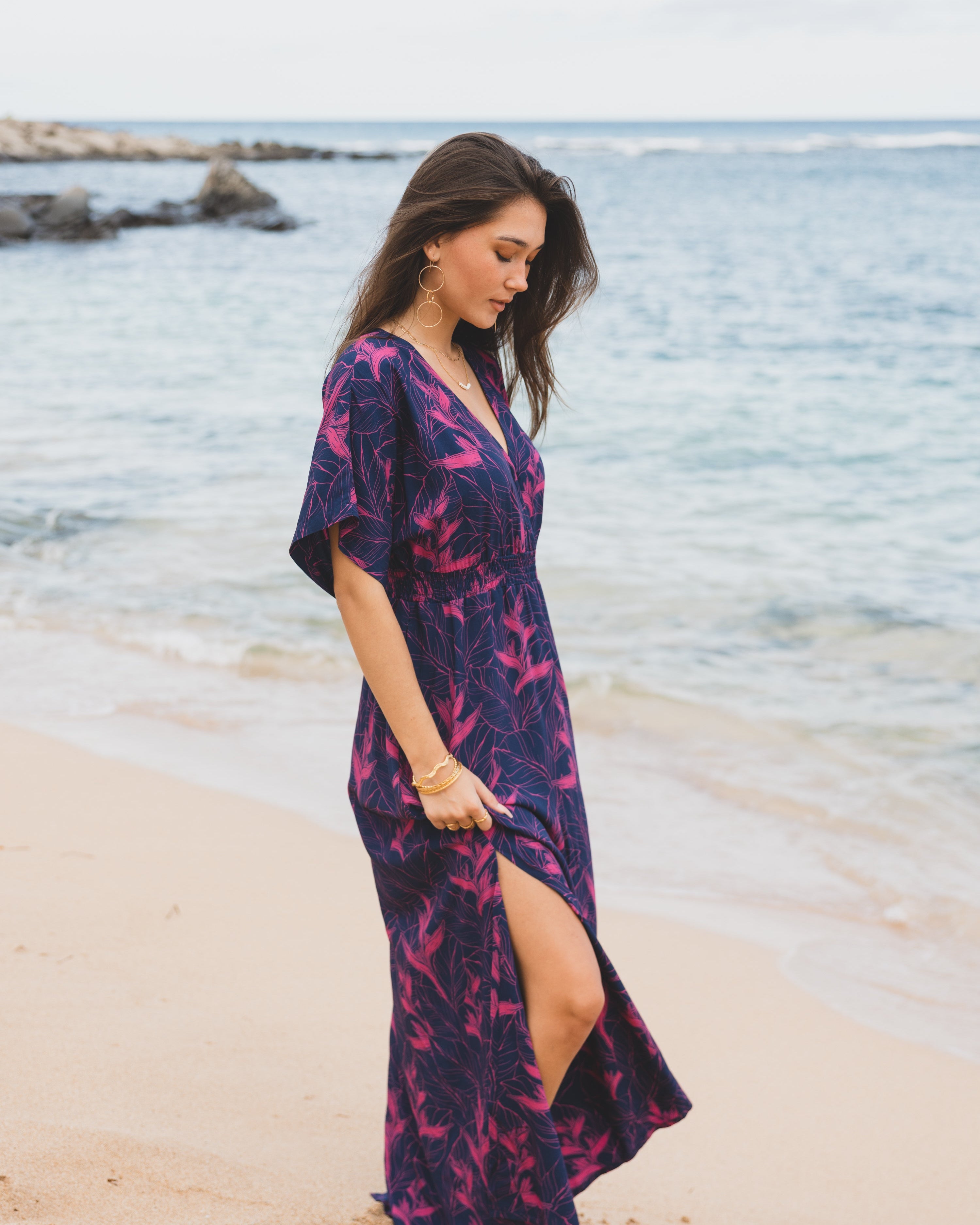 Nāhiku / Makua Maxi Dress / Rosé on Indigo KEANI APPAREL