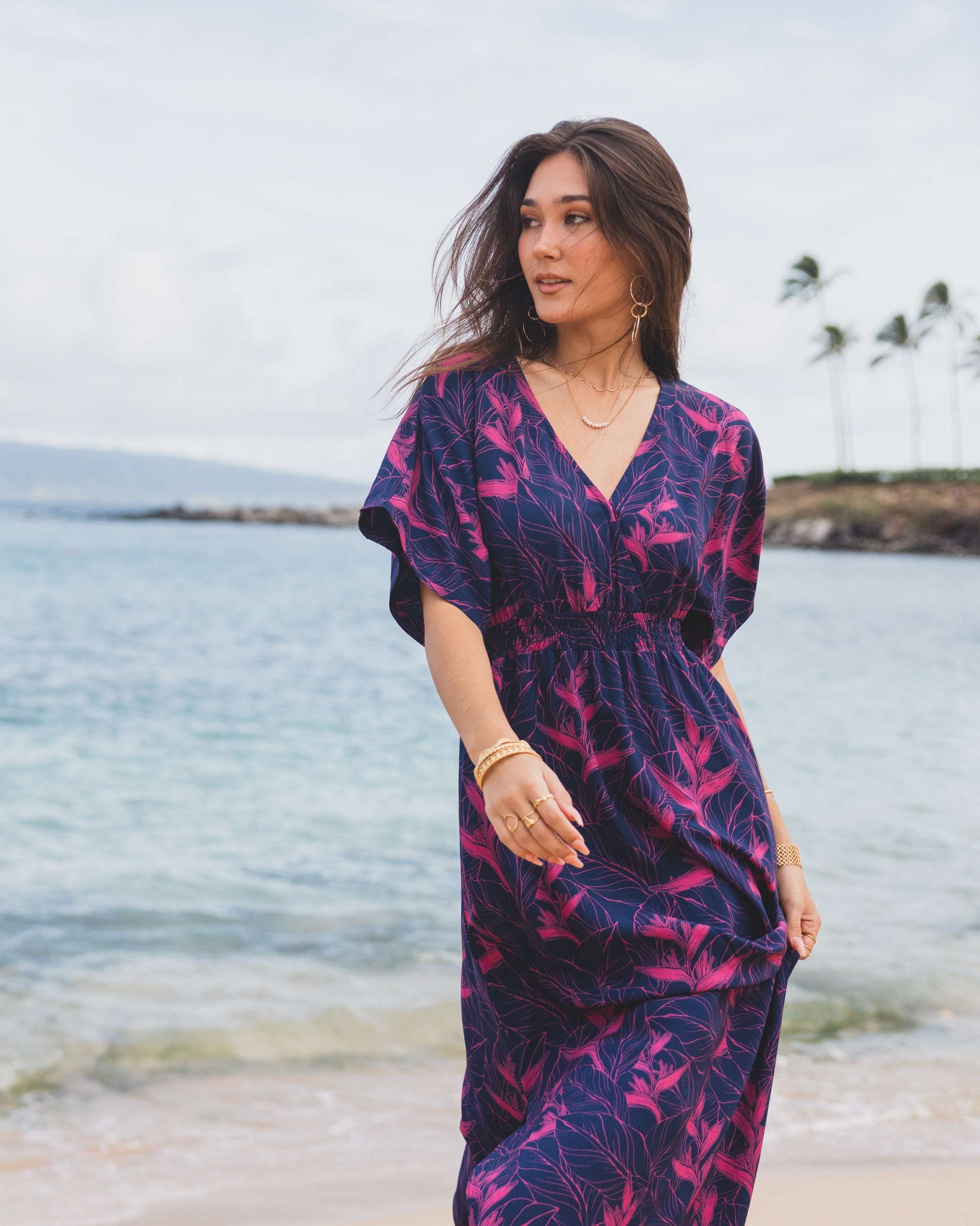 Nāhiku / Makua Midi Dress / Rosé on Indigo KEANI APPAREL