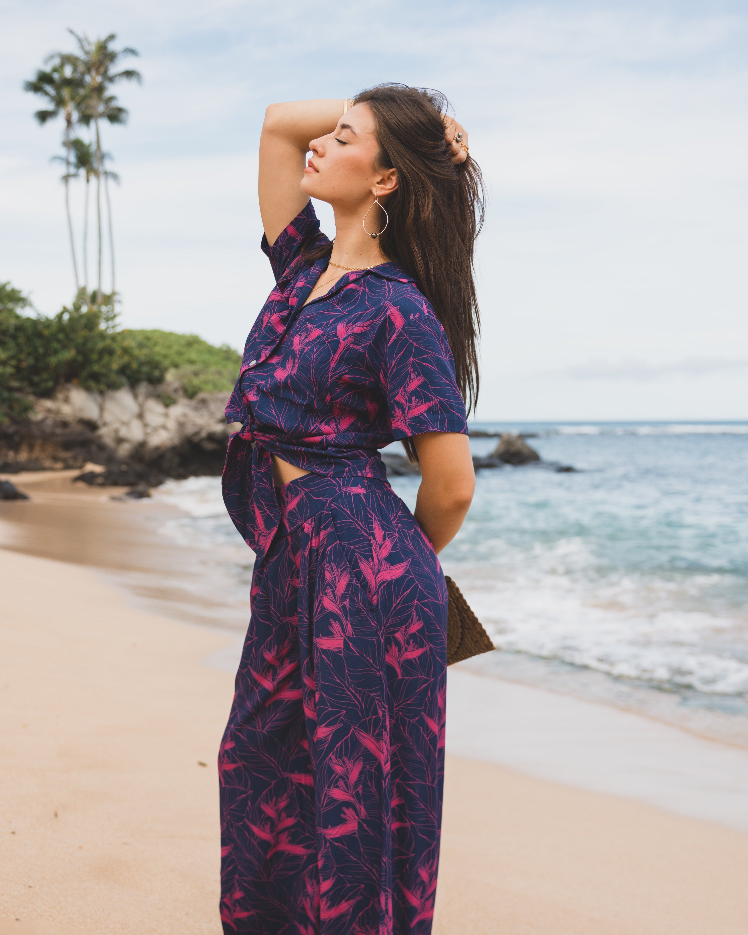 Nāhiku / Makena Resort Pant / Rosé on Indigo / Extra Long KEANI APPAREL