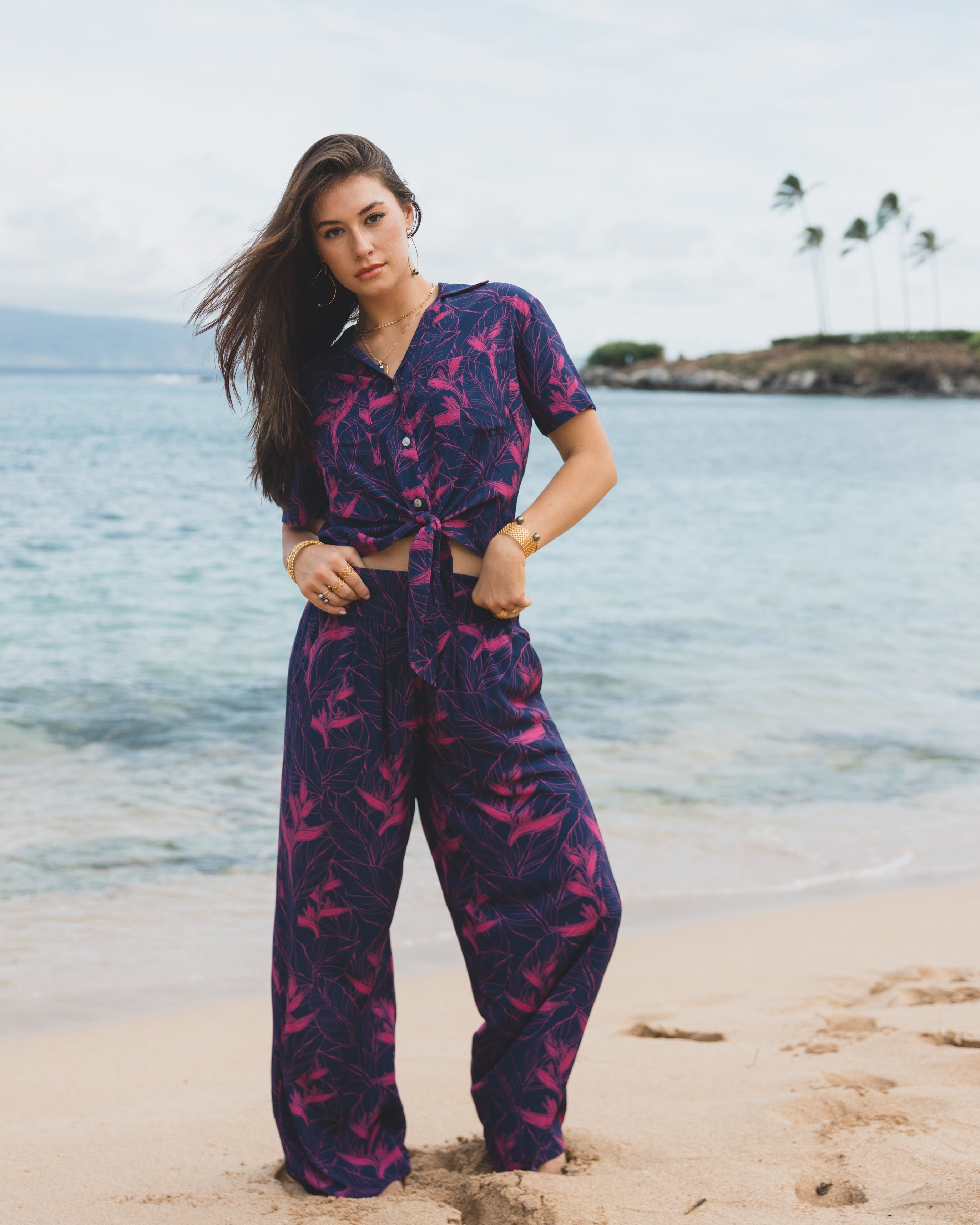Hele Tie Top / Nāhiku / Rosé on Indigo KEANI APPAREL