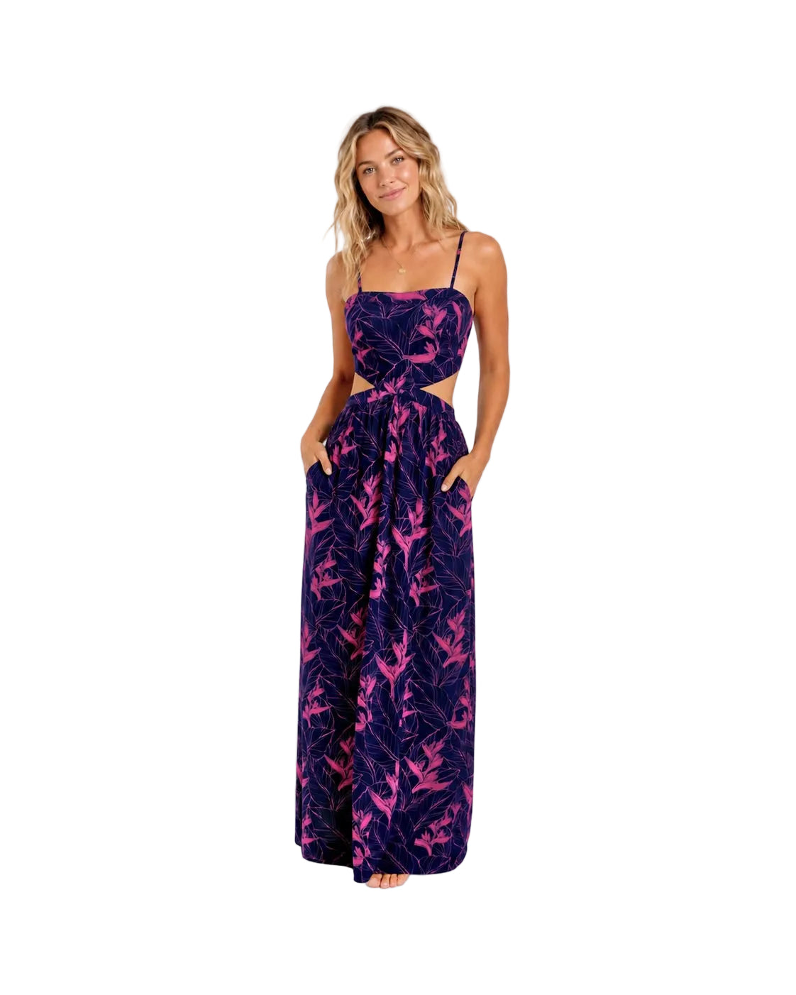 Nāhiku / Kona Cut-Out Maxi Dress / Rosé on Indigo KEANI APPAREL