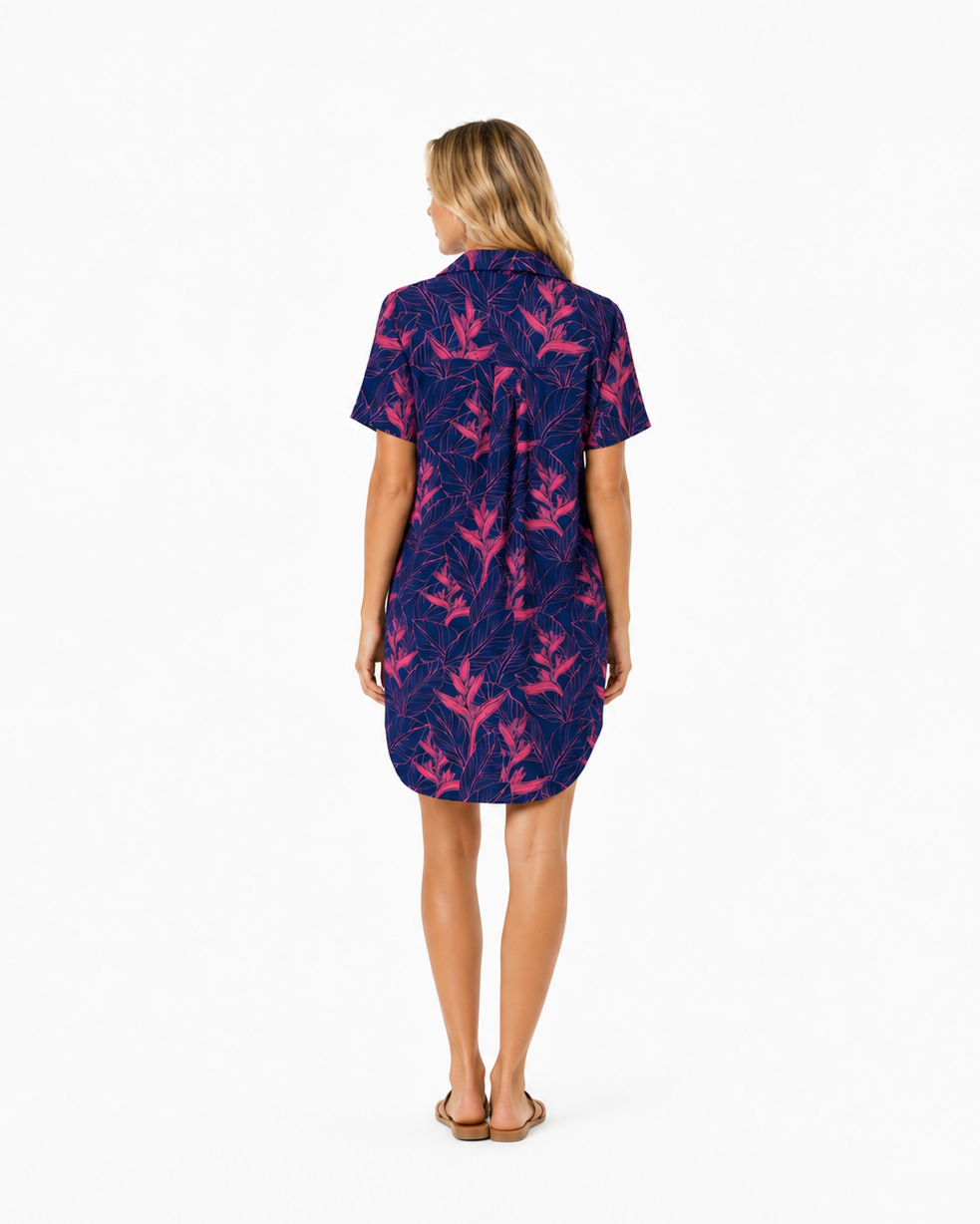 Nāhiku / Paia Shirt Dress / Rosé on Indigo KEANI APPAREL