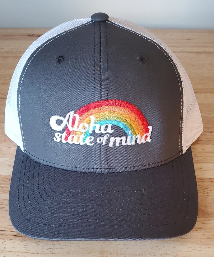 Aloha State of Mind Retro Trucker Hat / Charcoal Grey Aloha Lovely