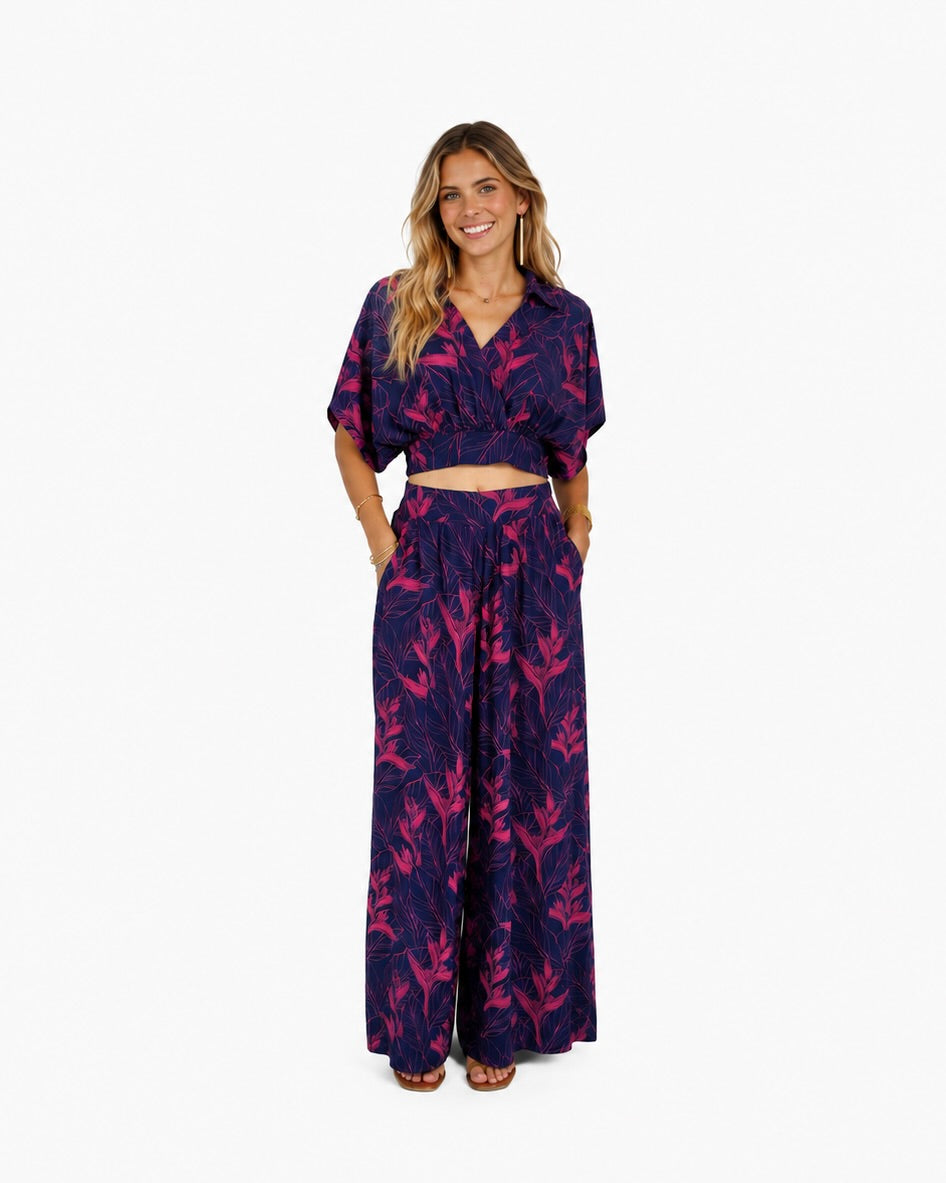 Kalena Crop Top / Nāhiku / Rosé on Indigo KEANI APPAREL