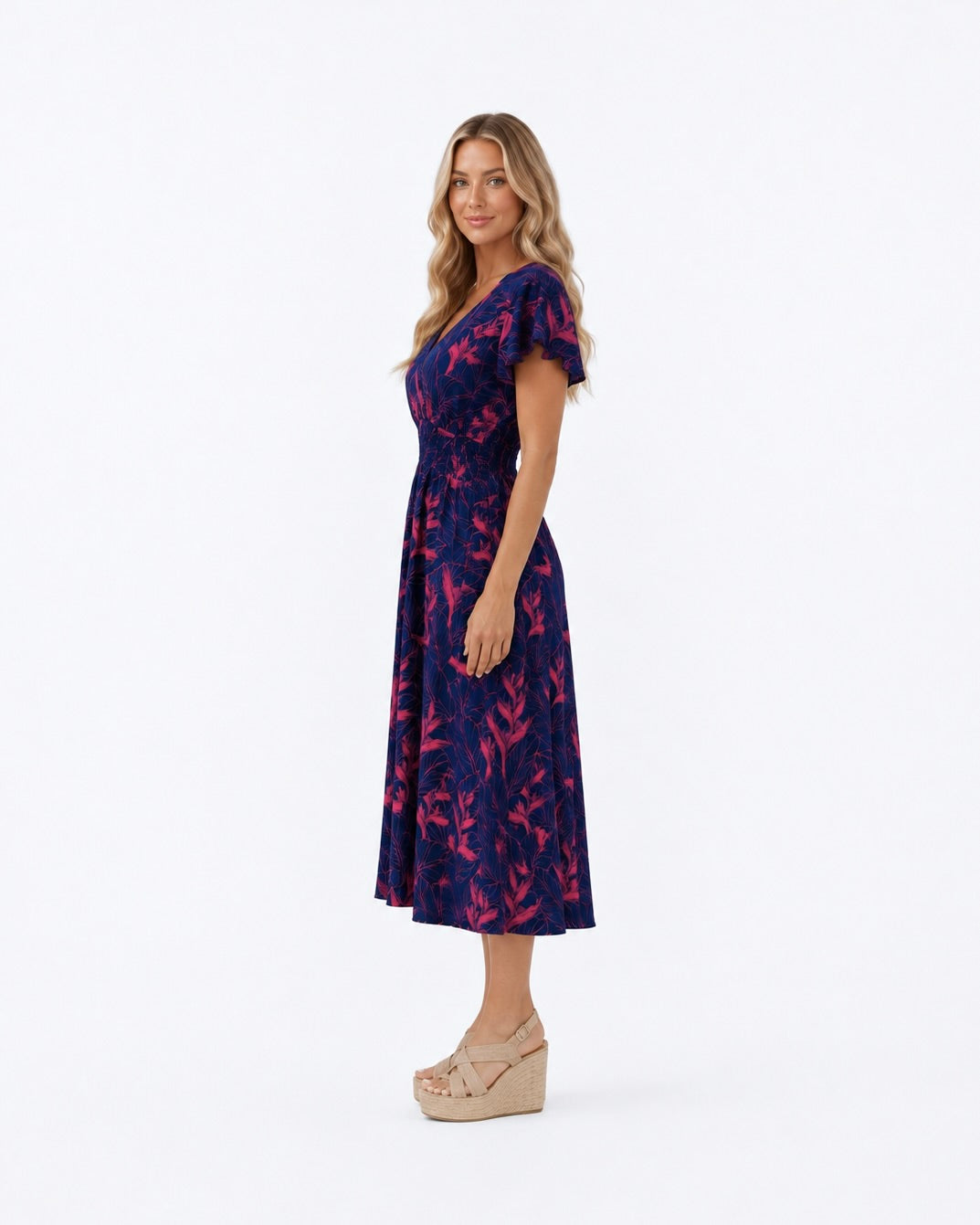 Nāhiku / Moana Midi Dress / Rosé on Indigo KEANI APPAREL