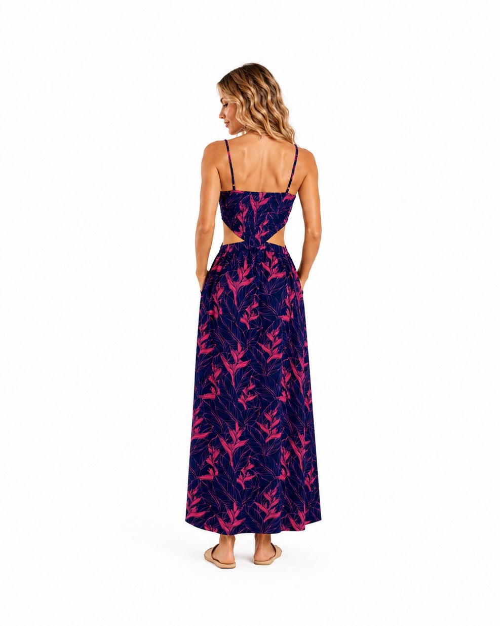 Nāhiku / Kona Cut-Out Maxi Dress / Rosé on Indigo KEANI APPAREL
