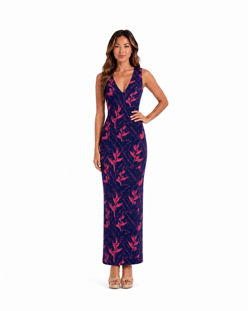 Nāhiku / Keahi Maxi Dress / Rosé on Indigo KEANI APPAREL