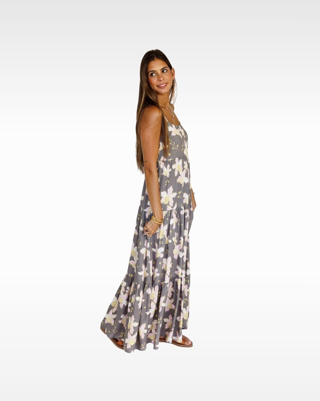 Orchid Blooms / Haleiwa Maxi Dress / Coconut Husk KEANI APPAREL