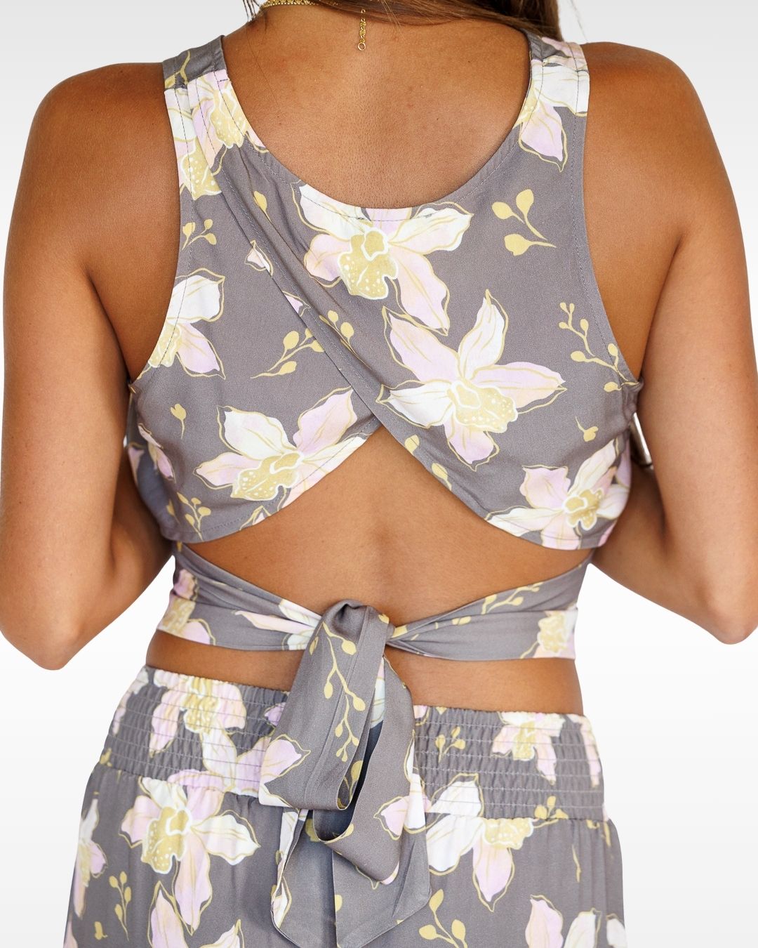 Orchid Blooms / Hoku Tie-Back Top / Coconut Husk KEANI APPAREL