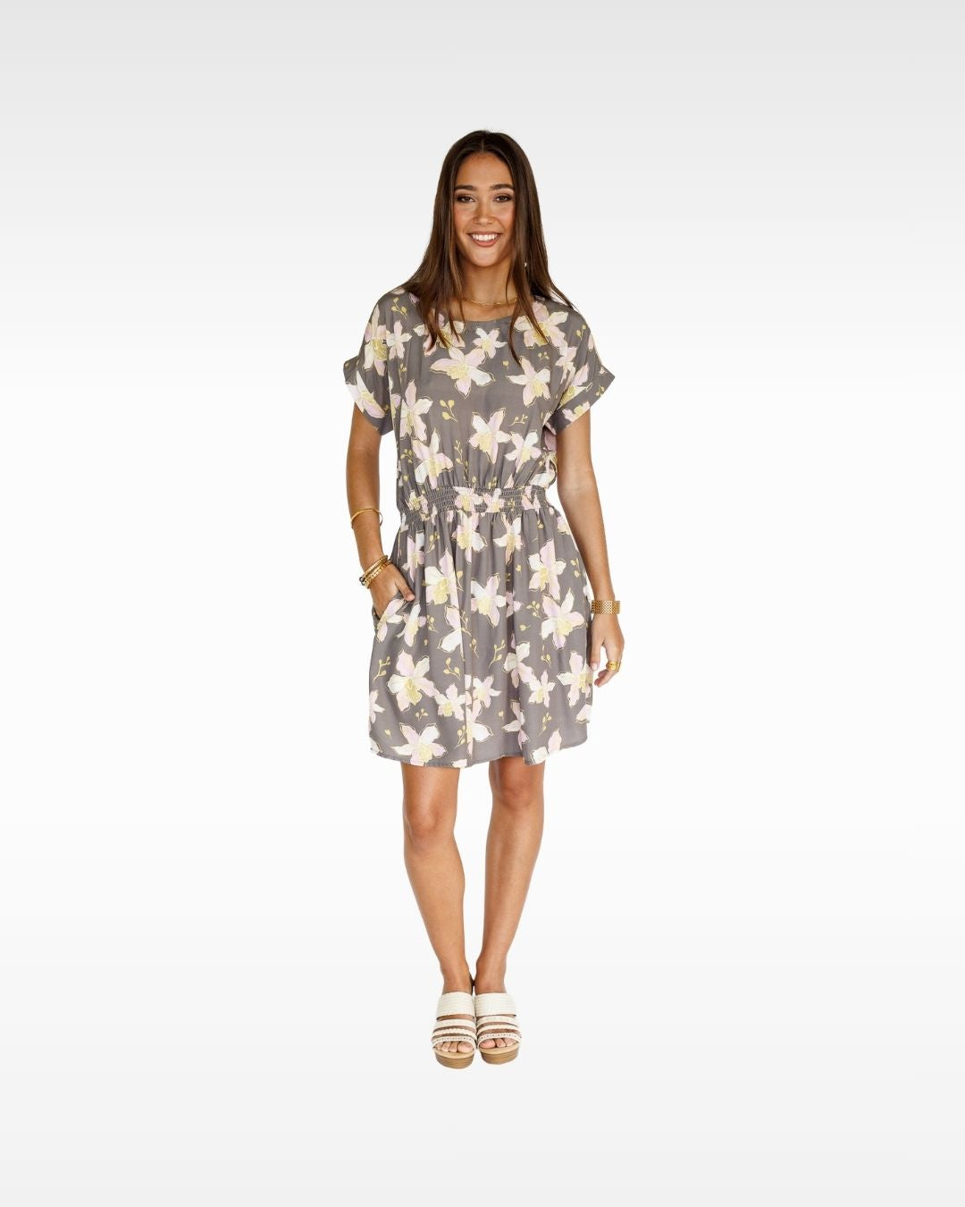 Orchid Blooms / Malia Mini Dress / Coconut Husk KEANI APPAREL