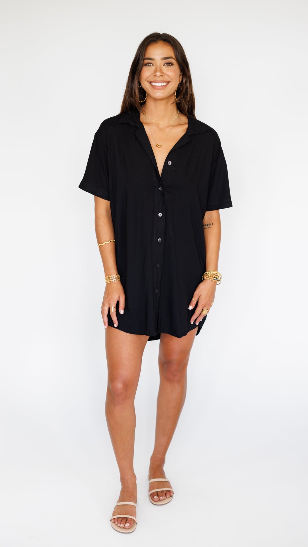 Maui Shirt Dress / Solid Black Khush Clothing