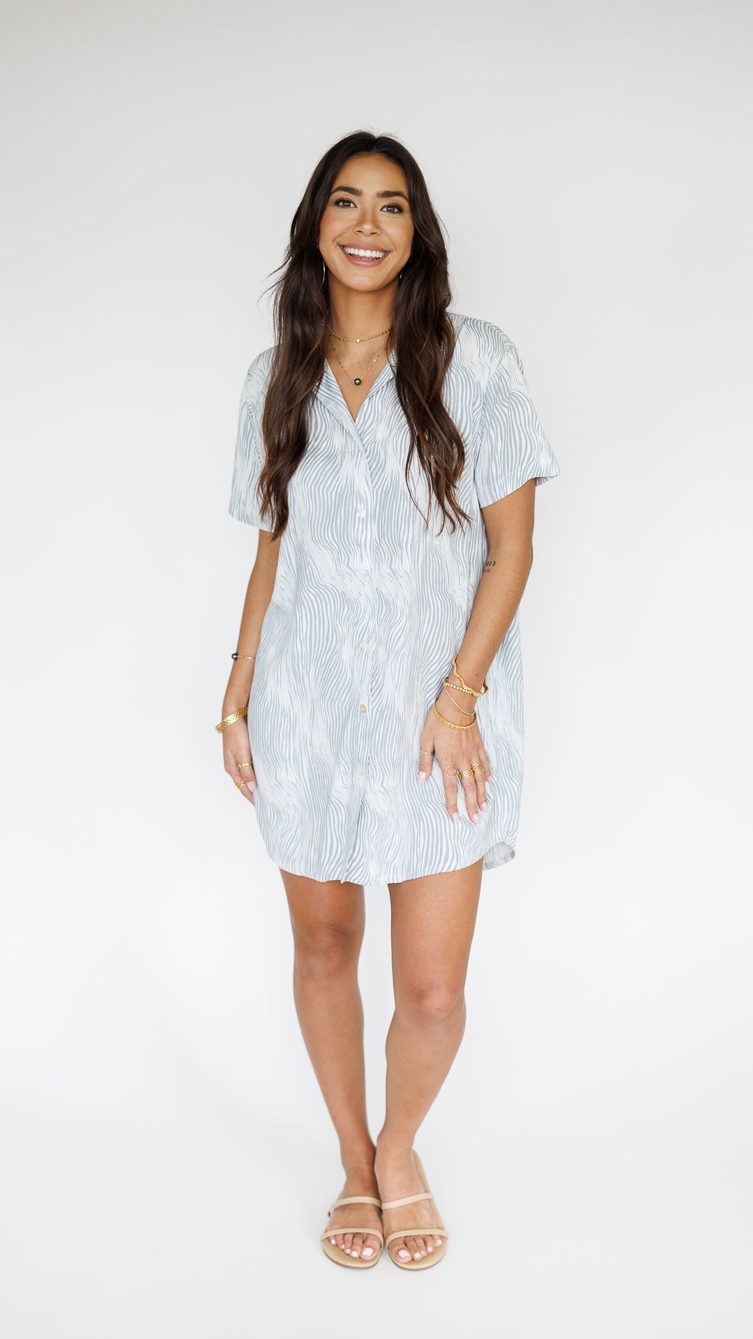 Maui Shirt Dress / Wavy Grey Khush Clothing
