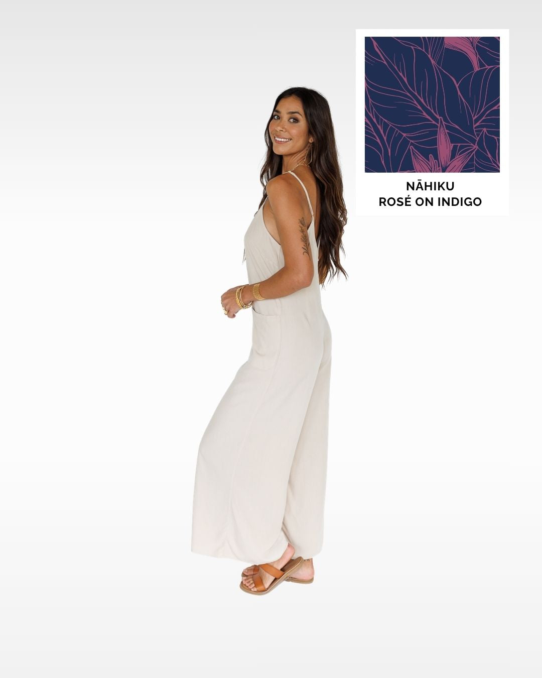 Nāhiku / Haiku Jumpsuit / Rosé on Indigo / Extra Long KEANI APPAREL