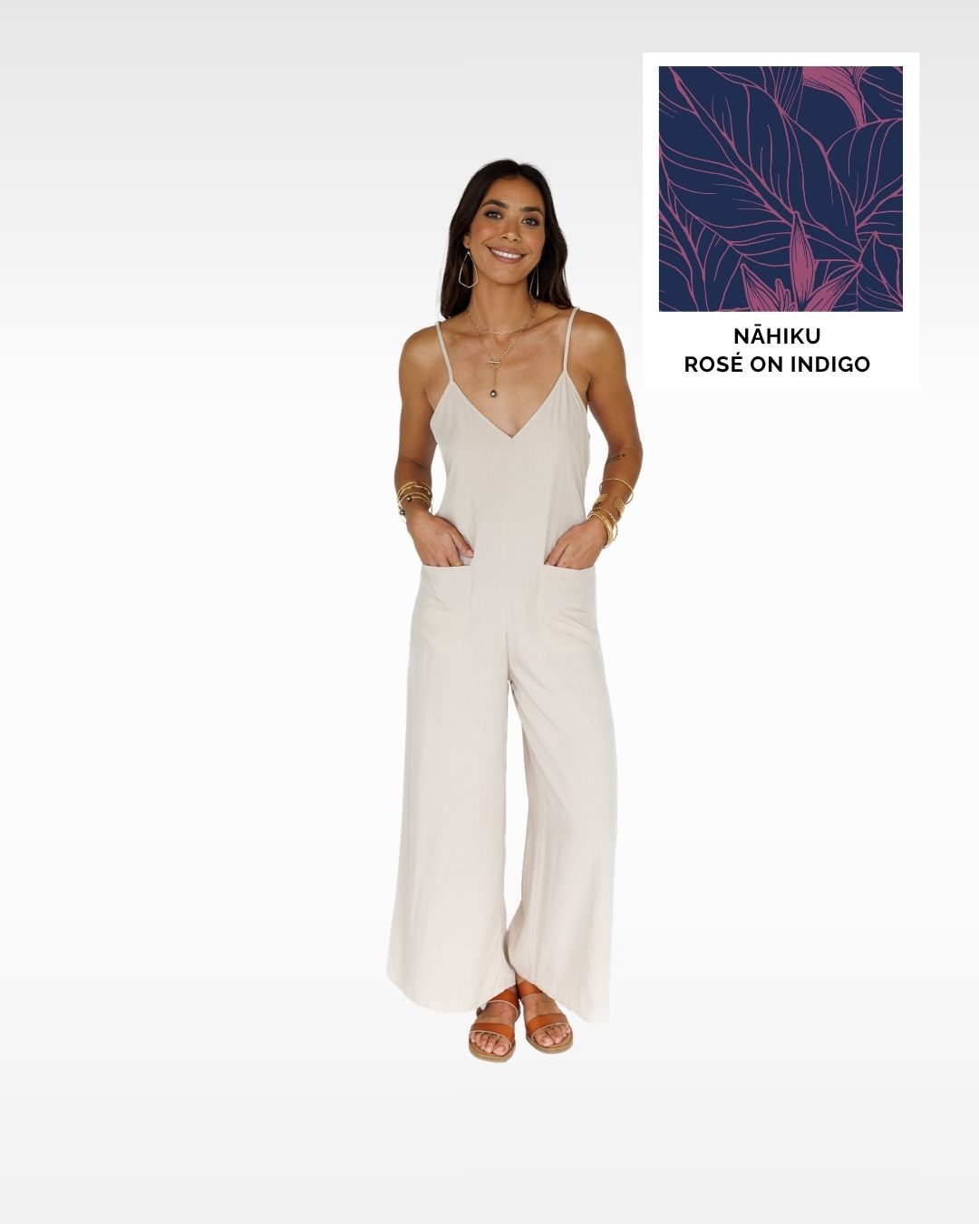 Nāhiku / Haiku Jumpsuit / Rosé on Indigo / Extra Long KEANI APPAREL