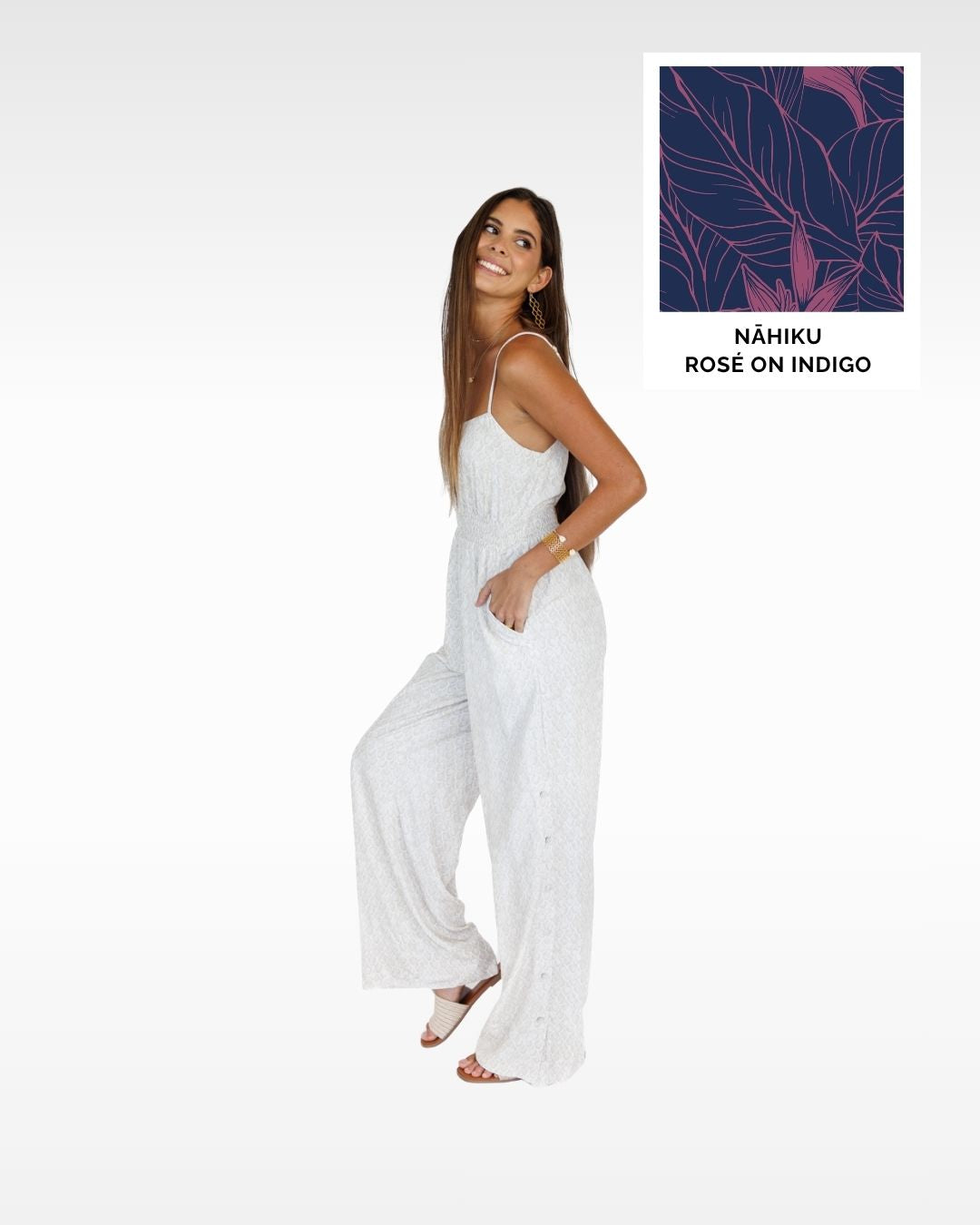 Nāhiku / Lahaina Jumpsuit / Rosé on Indigo / Extra Long KEANI APPAREL
