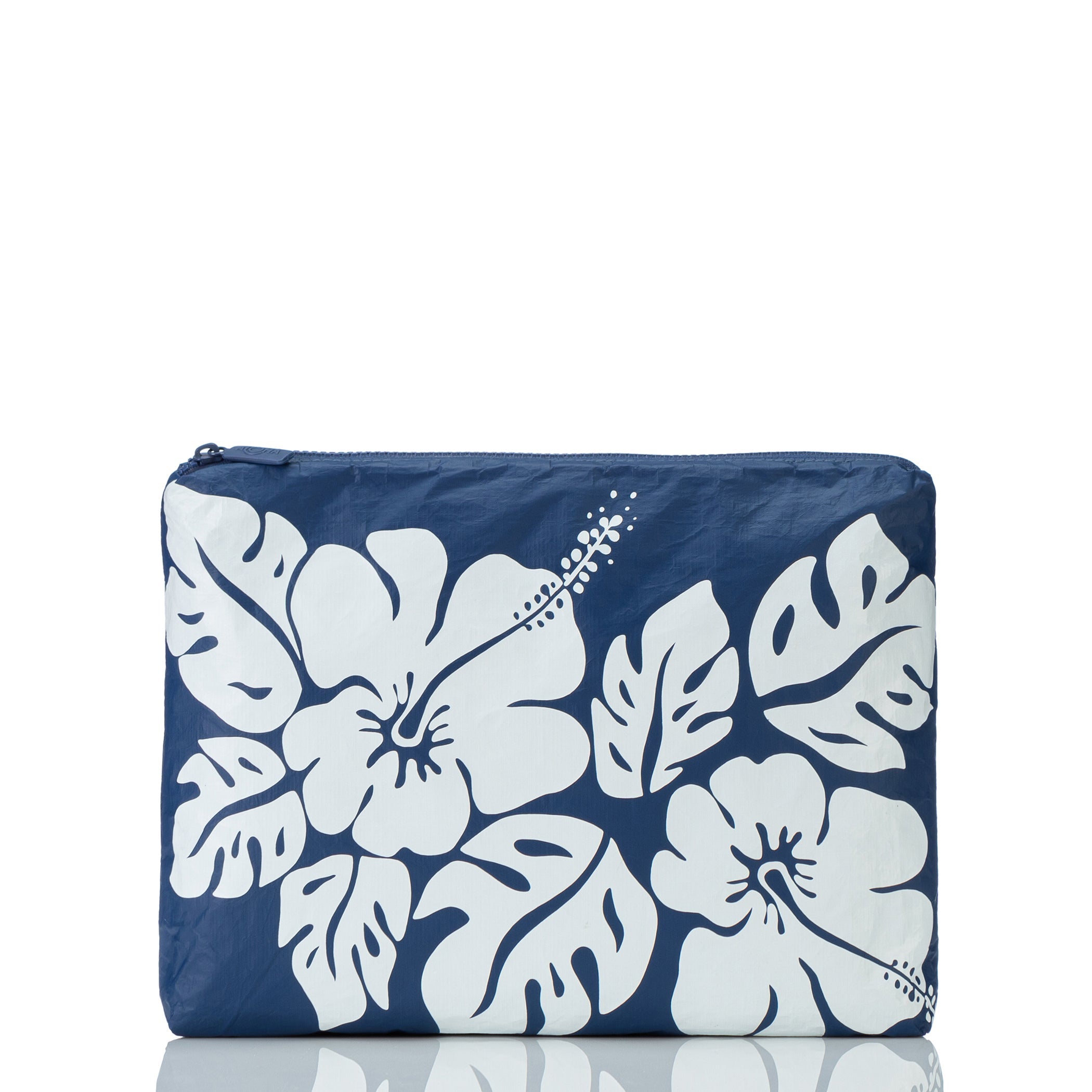 Big Island Hibiscus Mid Pouch / White/Navy Aloha Collection