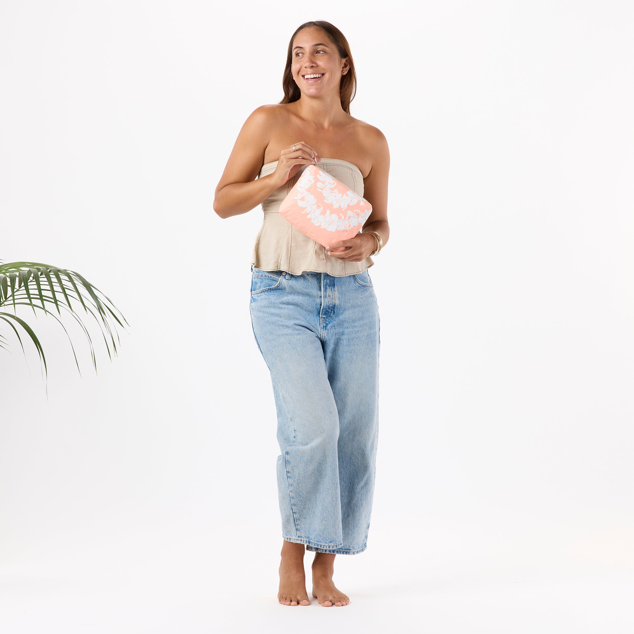 Plumeria Lei Small Pouch / Peachy