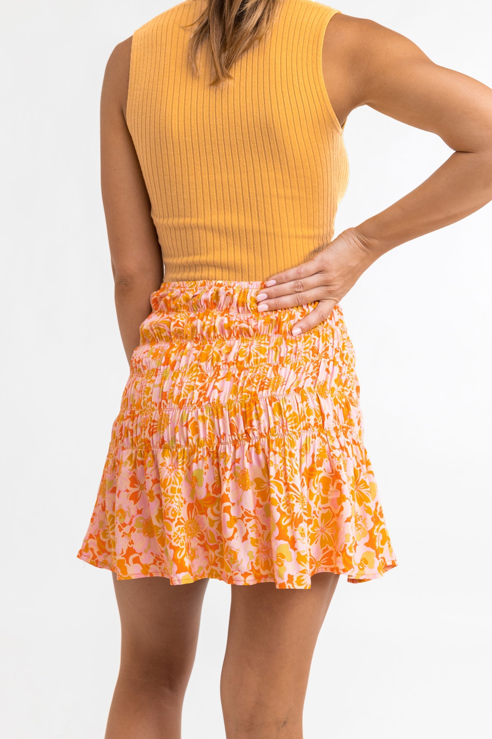Evangeline Floral Mini Skirt / Mandarin RHYTHM