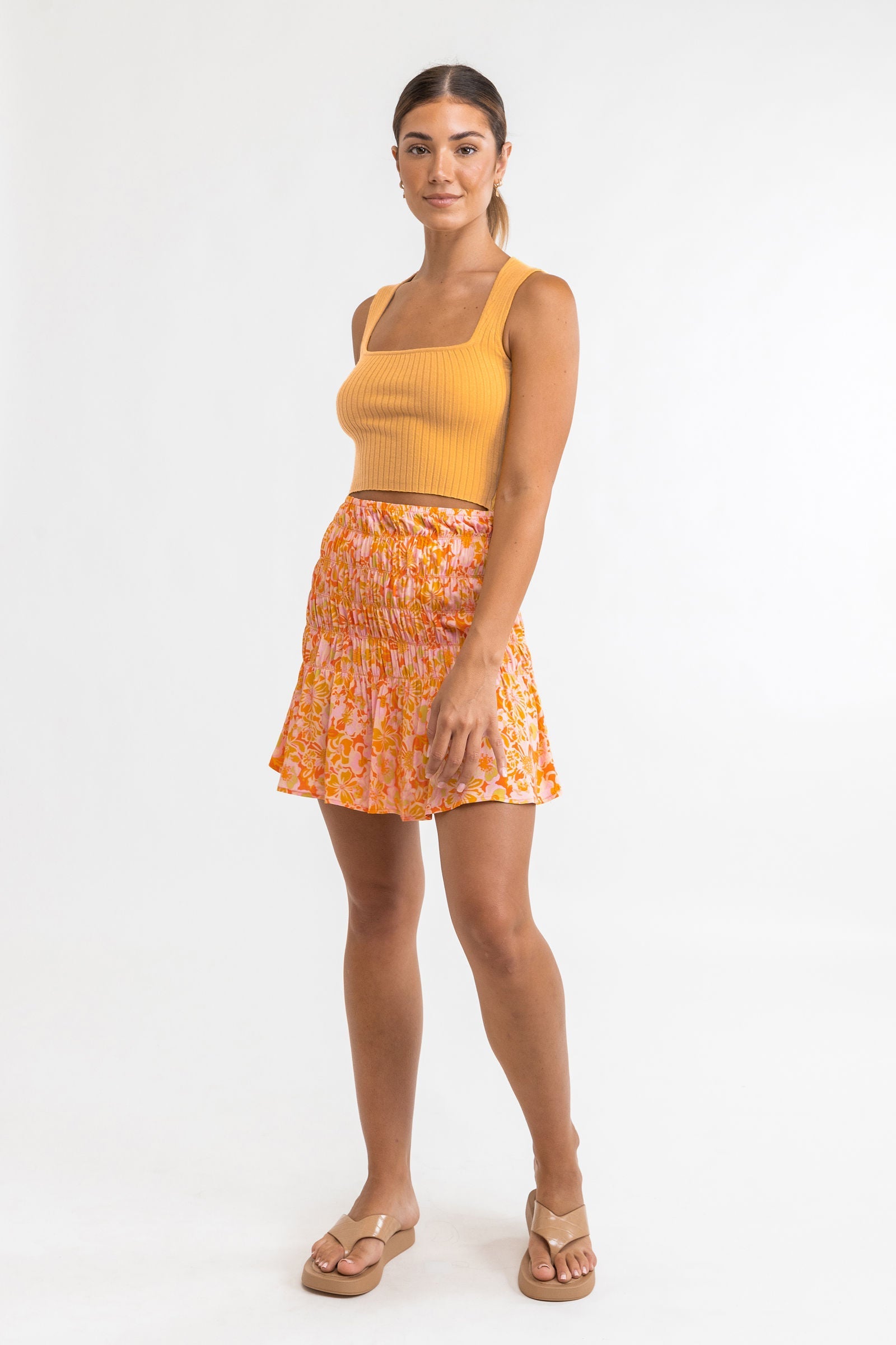 Evangeline Floral Mini Skirt / Mandarin RHYTHM