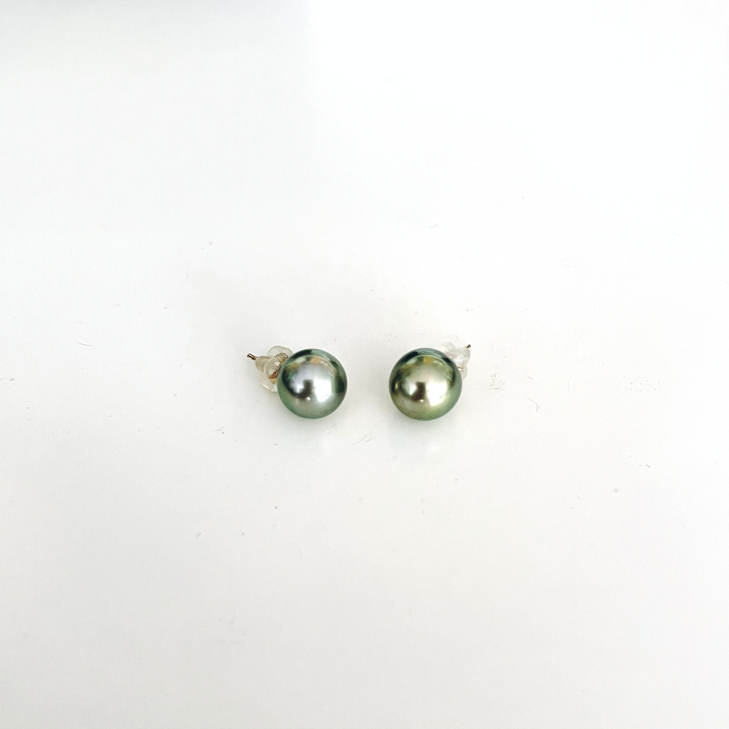 Natural Pistachio Tahitian Pearl Studs KEANI JEWELRY