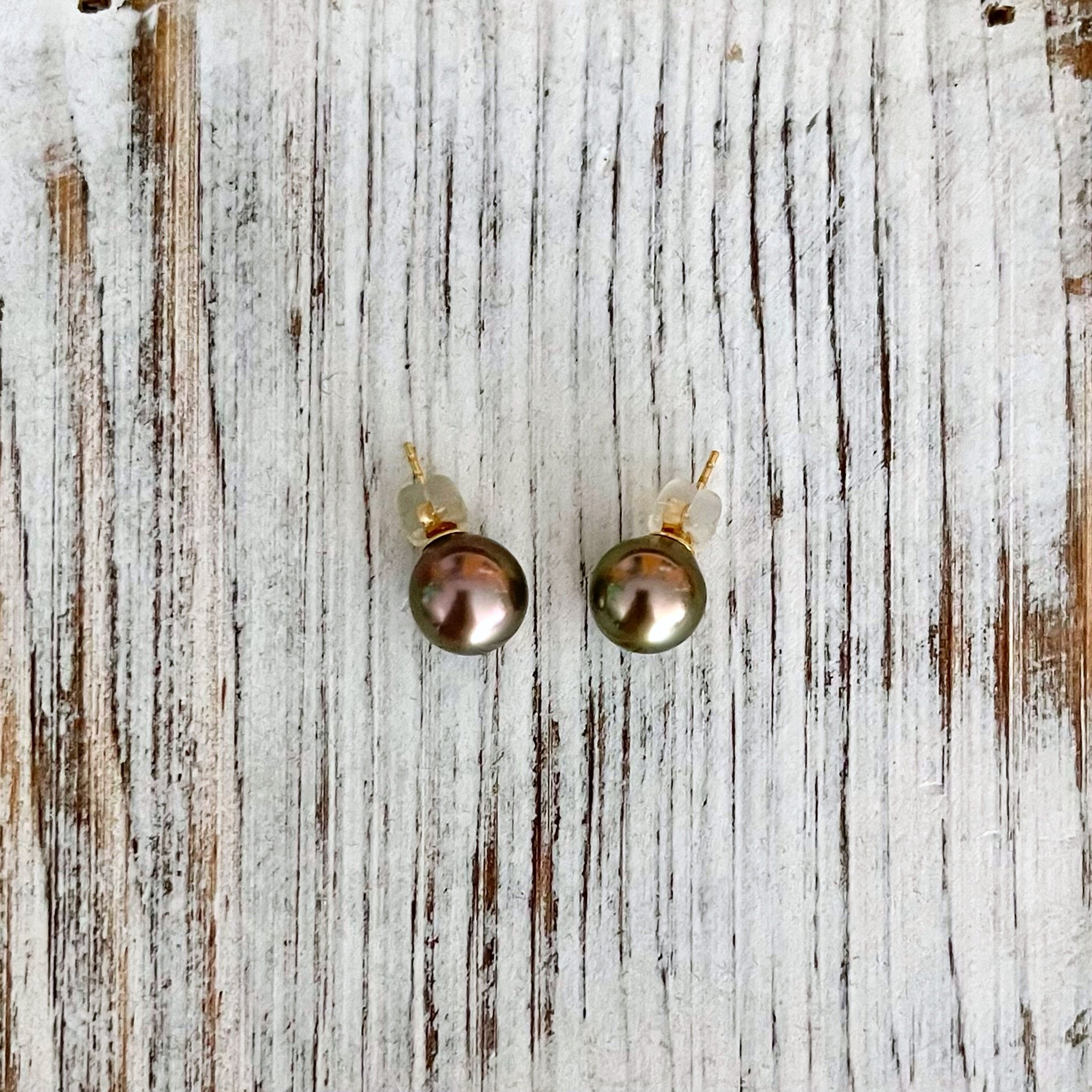 Natural Chocolate Tahitian Pearl Studs KEANI JEWELRY