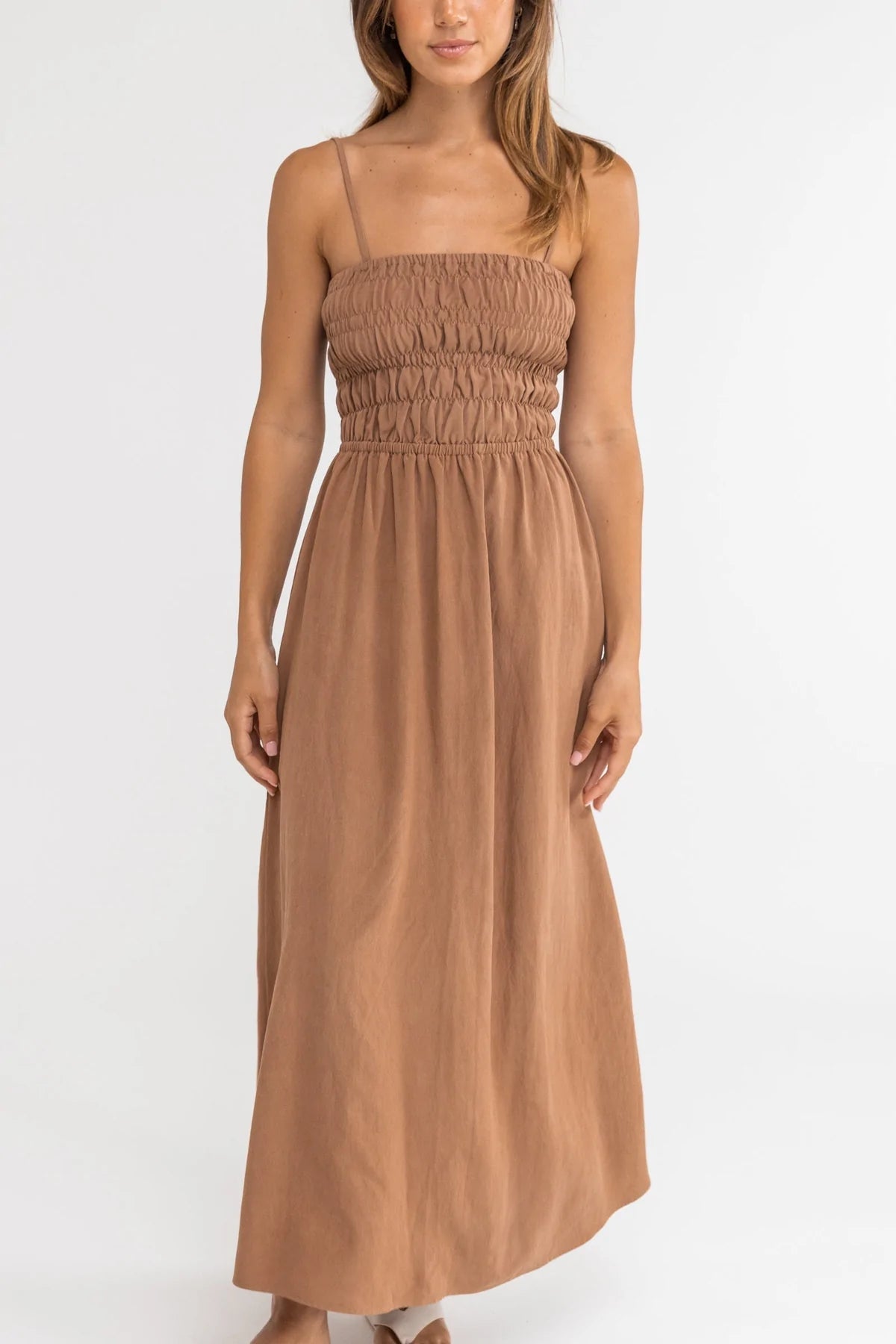 Classic Shirred Midi Dress / Caramel RHYTHM