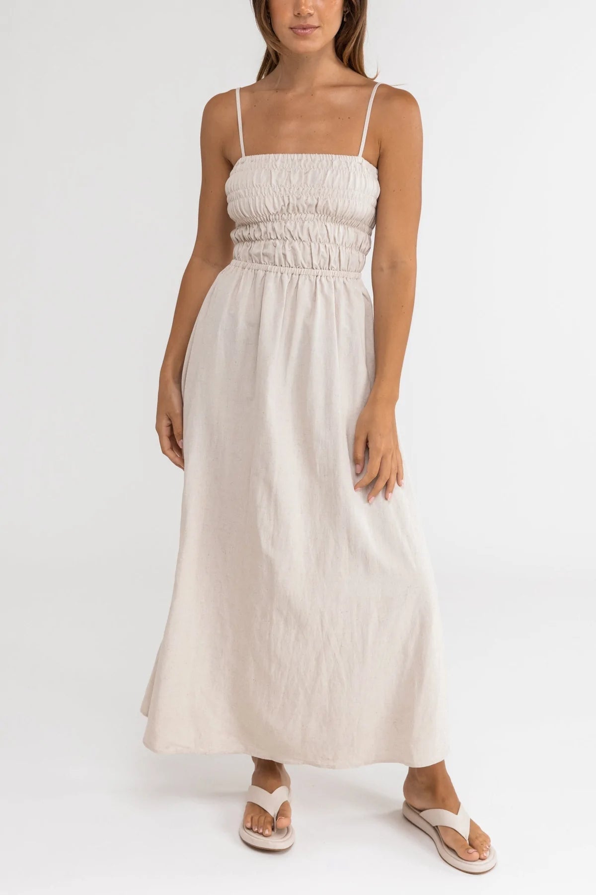 Classic Shirred Midi Dress / Oat RHYTHM