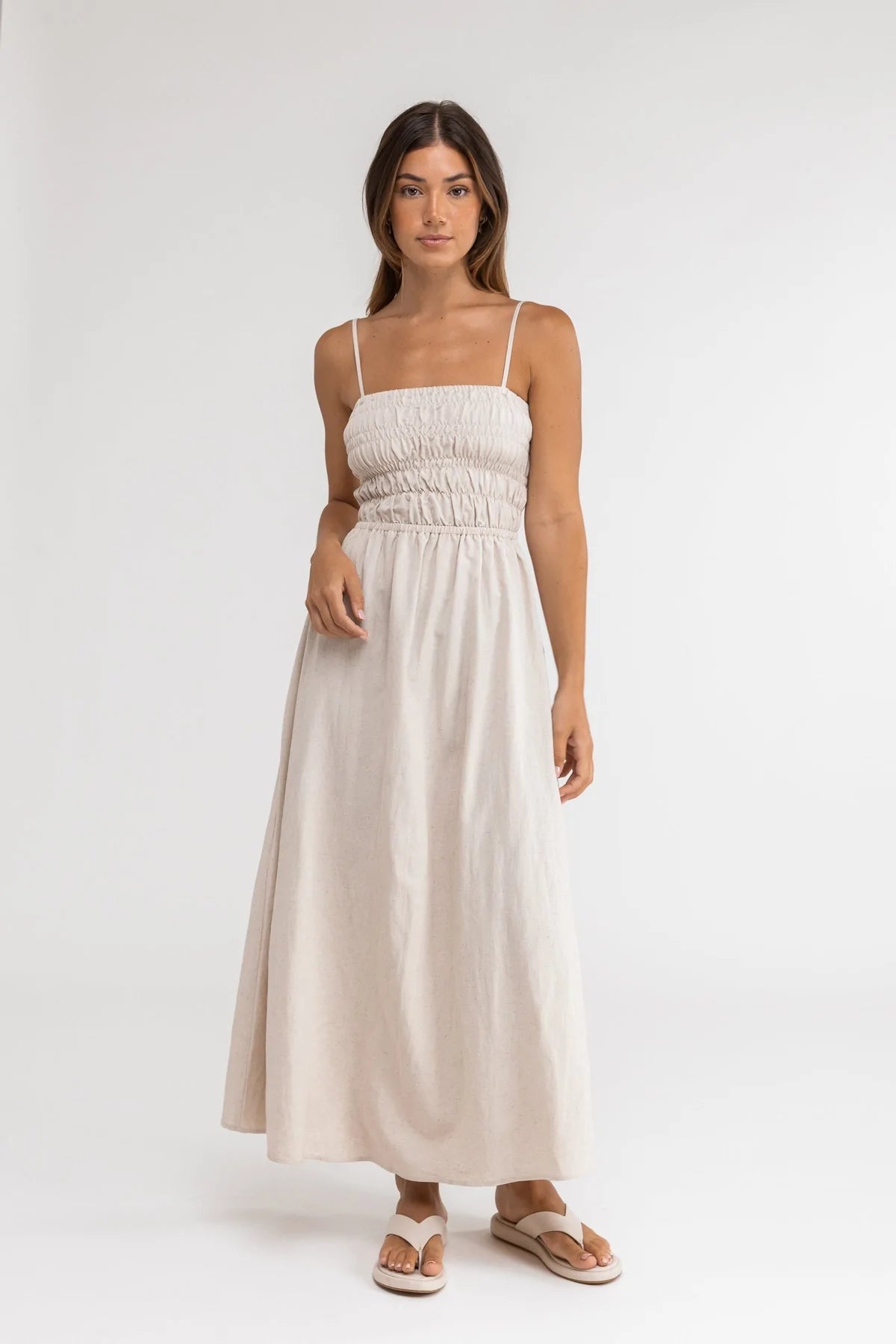 Classic Shirred Midi Dress / Oat RHYTHM