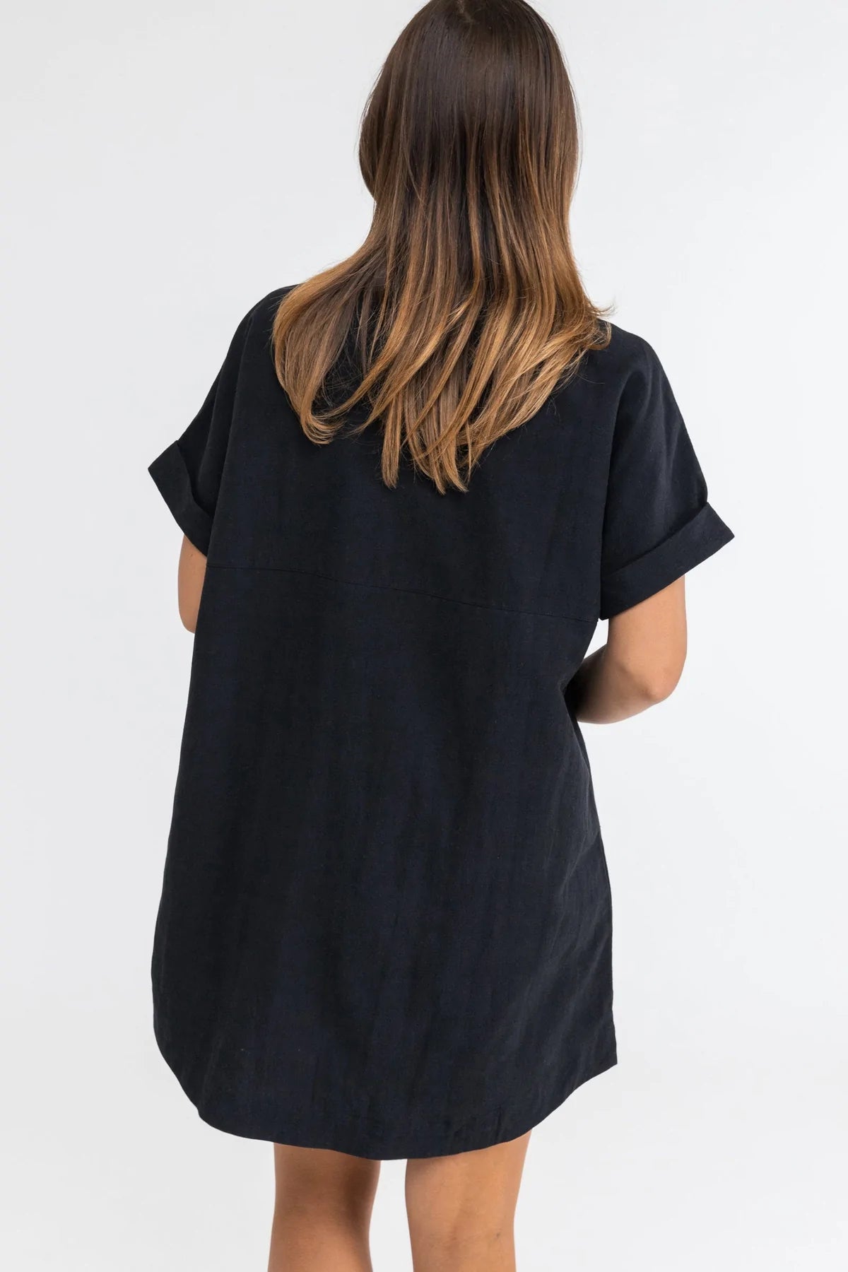 Classic Linen Shirt Dress / Black