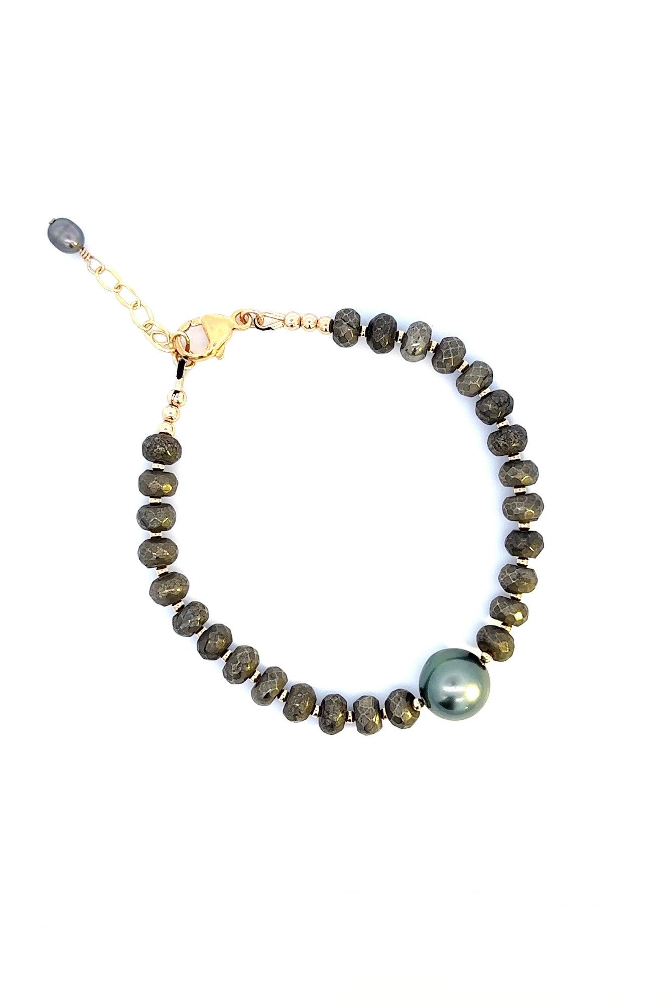Pyrite Boho Beaded Tahitian Bracelet / Green Gray / Ready To Ship #2 KEANI JEWELRY
