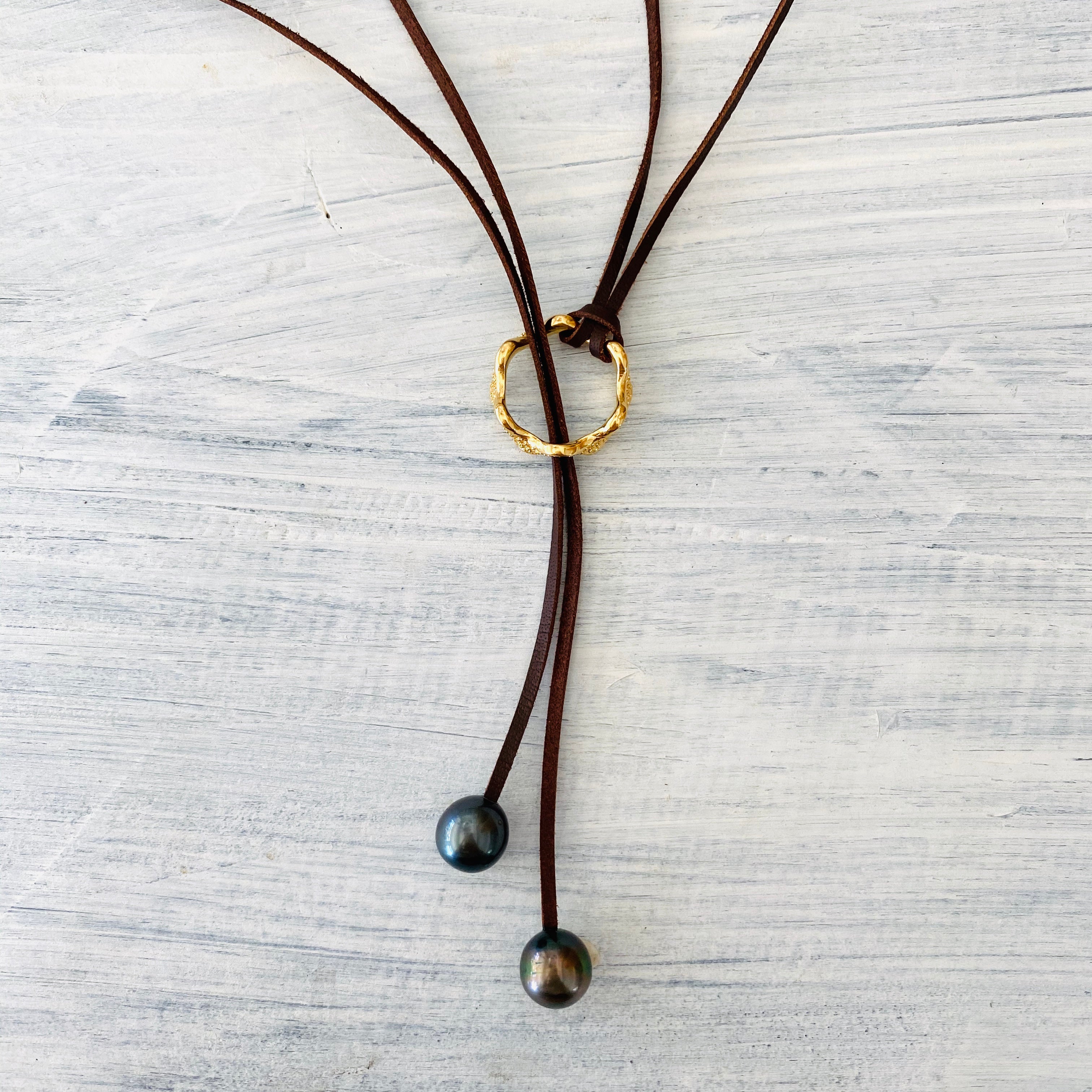 Honua Tahitian He'e Leather Lariat KEANI JEWELRY