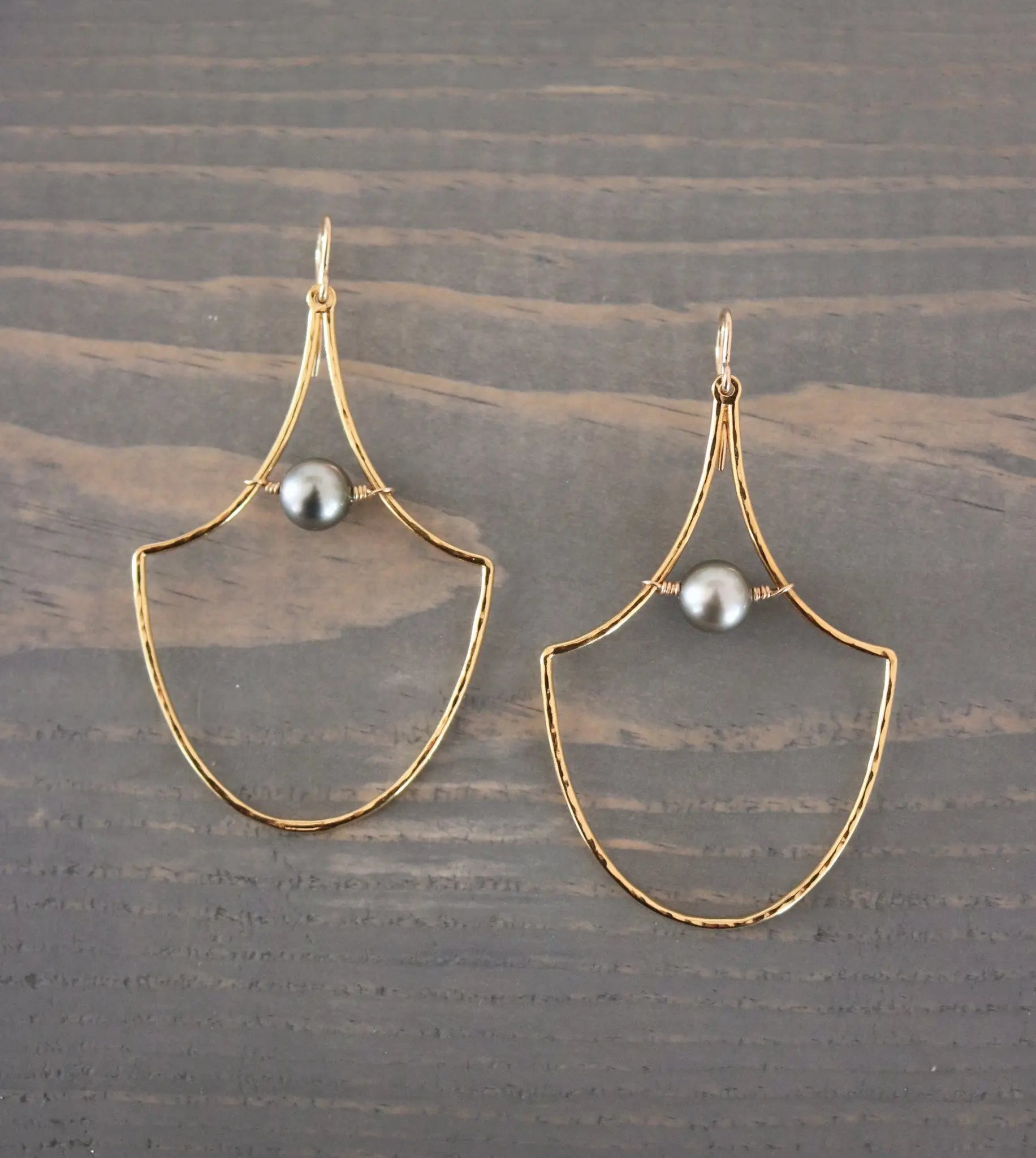 Mermaid Scale Hoop Earrings with Tahitian Pearls, Keani Jewelry