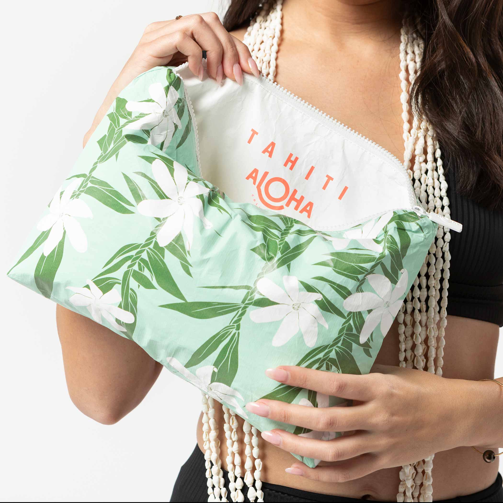 Tiare Ti Mid Pouch / Seafoam Aloha Collection