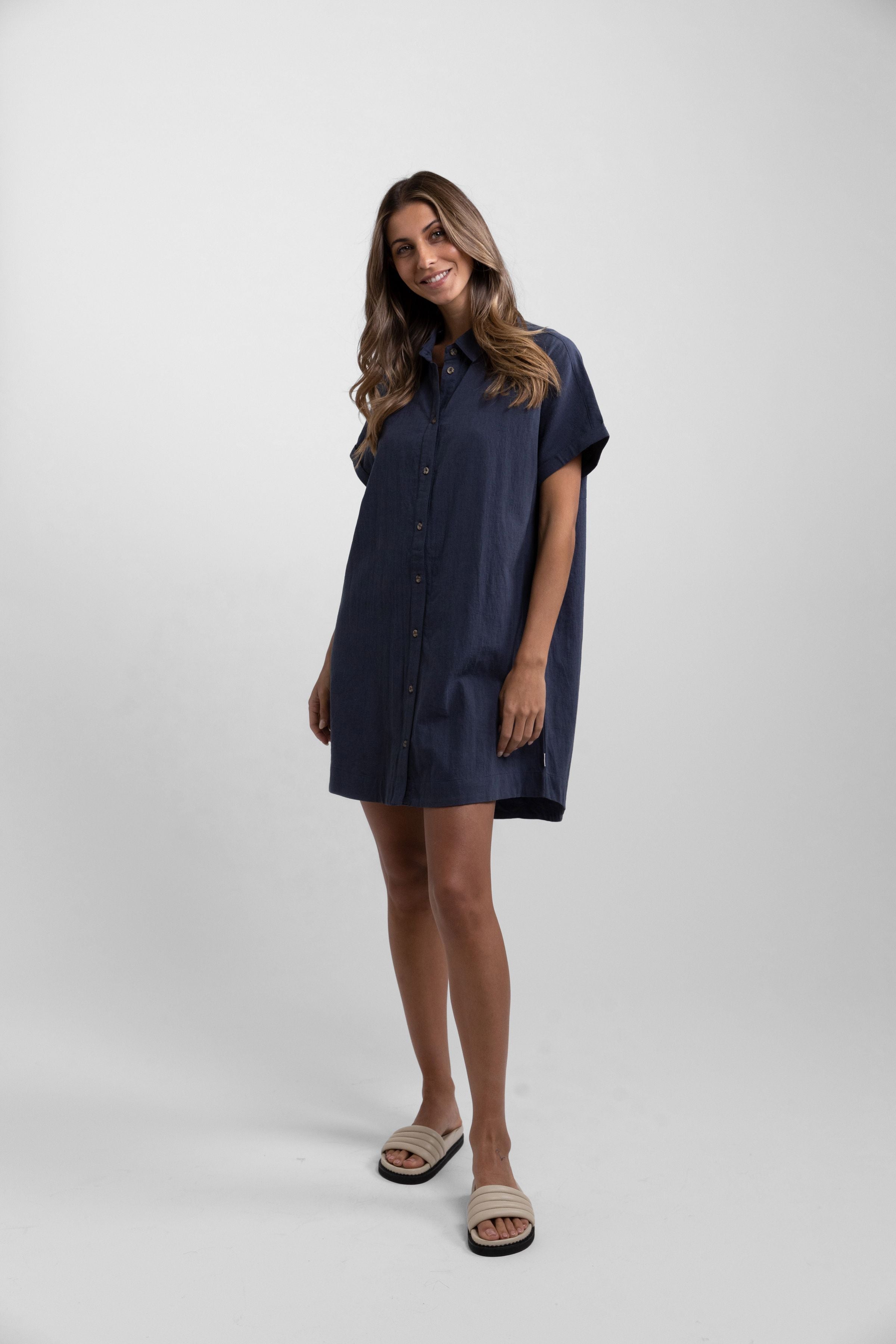 Classic Linen Shirt Dress / Worn Navy RHYTHM